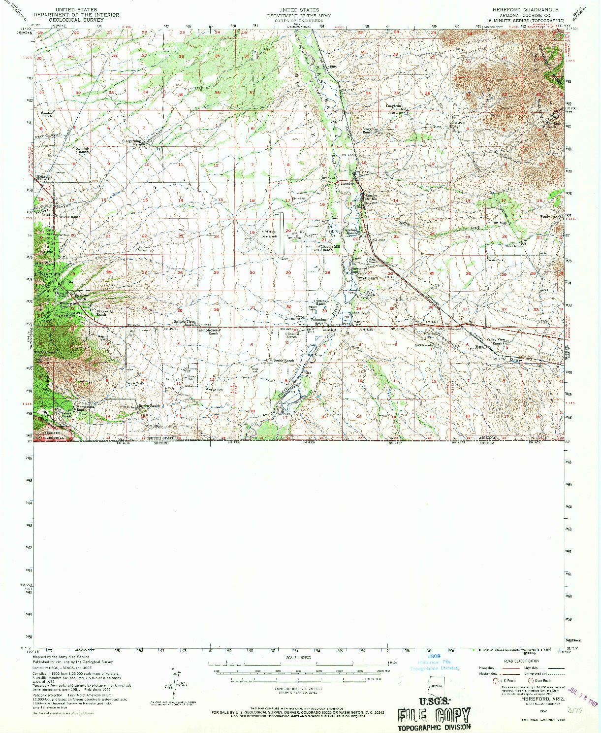 USGS 1:62500-SCALE QUADRANGLE FOR HEREFORD, AZ 1952