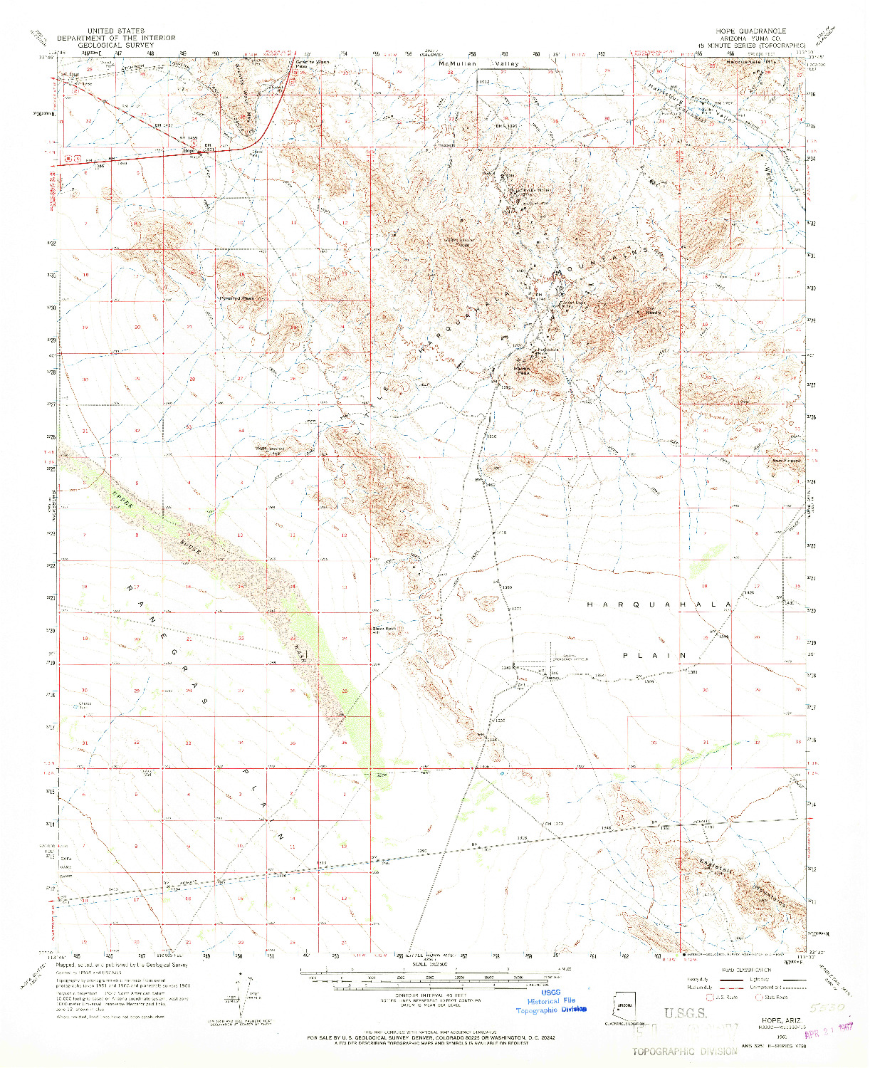 USGS 1:62500-SCALE QUADRANGLE FOR HOPE, AZ 1961