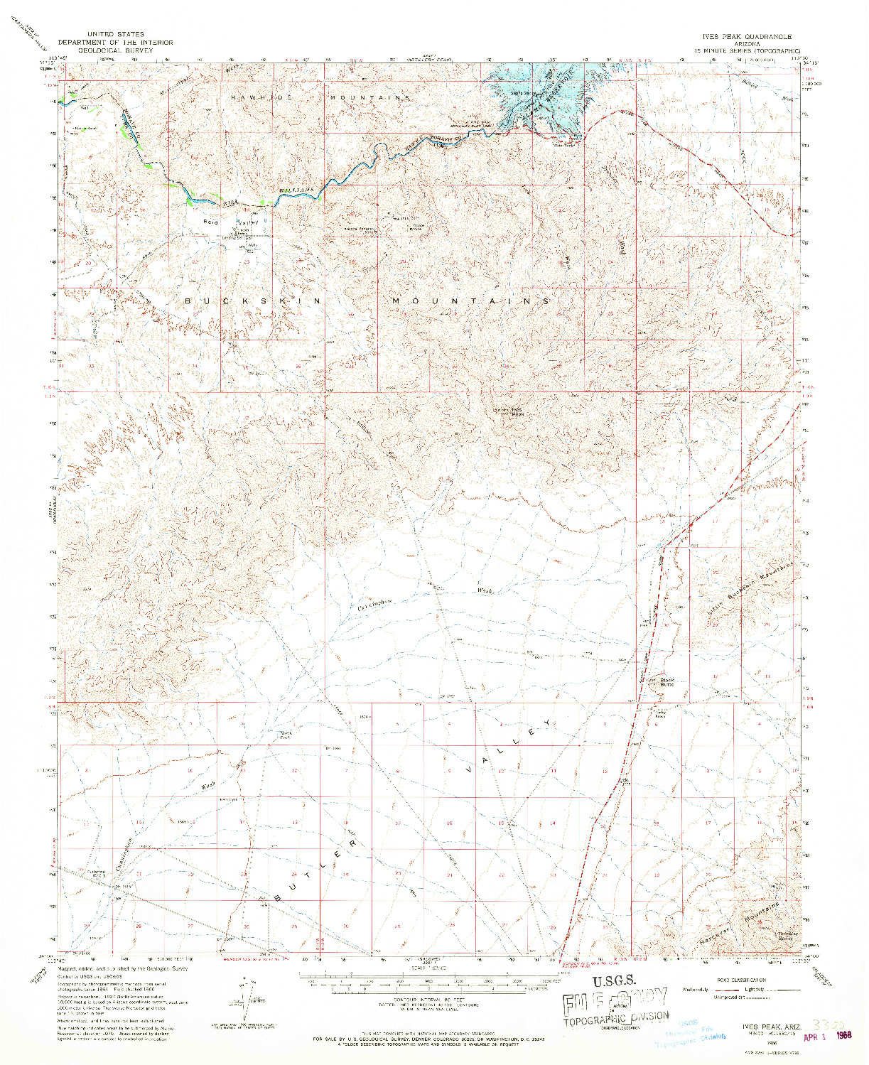 USGS 1:62500-SCALE QUADRANGLE FOR IVES PEAK, AZ 1966