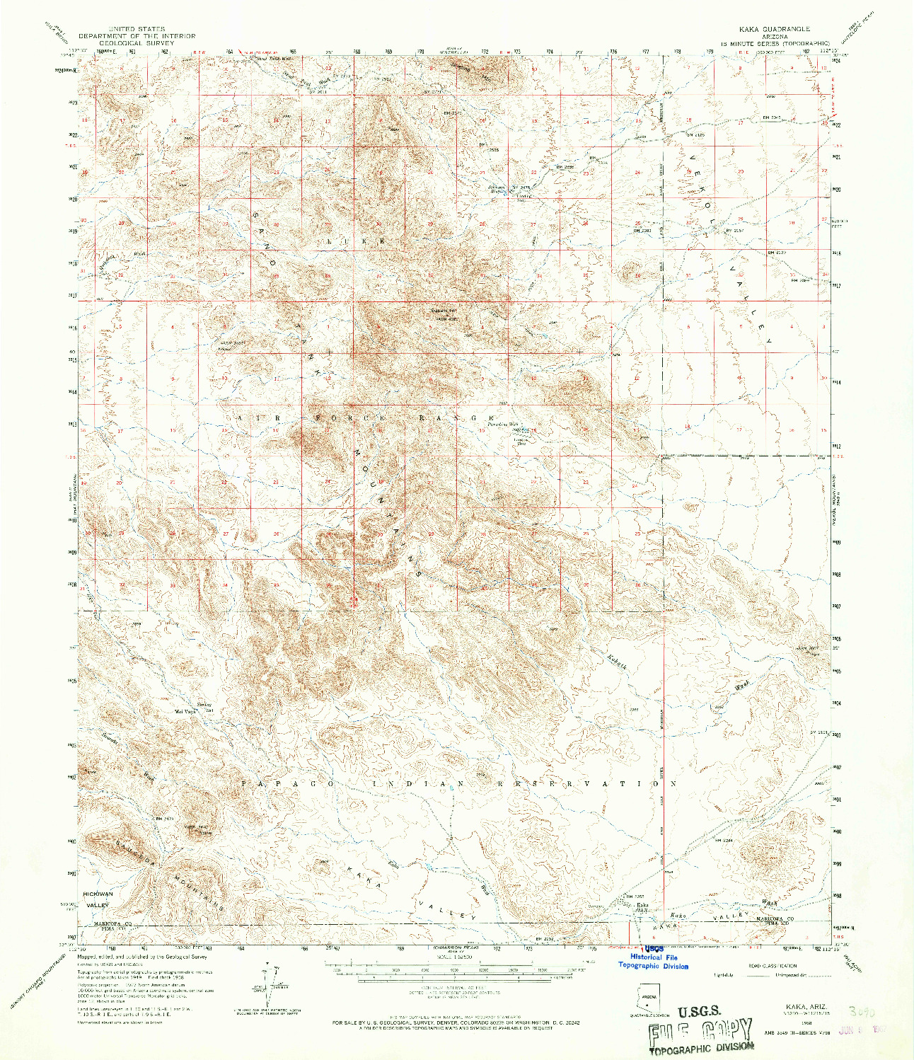 USGS 1:62500-SCALE QUADRANGLE FOR KAKA, AZ 1958