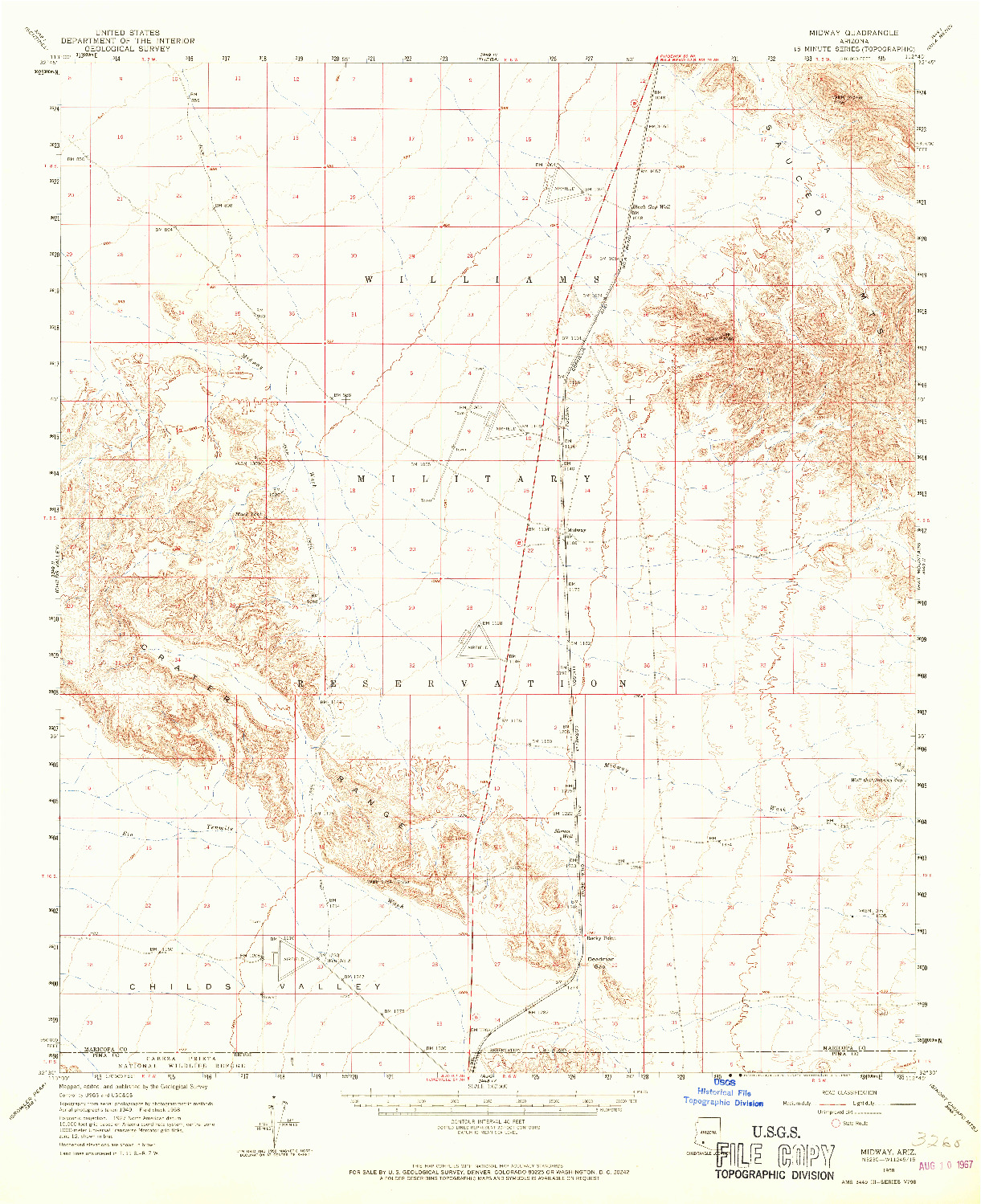 USGS 1:62500-SCALE QUADRANGLE FOR MIDWAY, AZ 1958