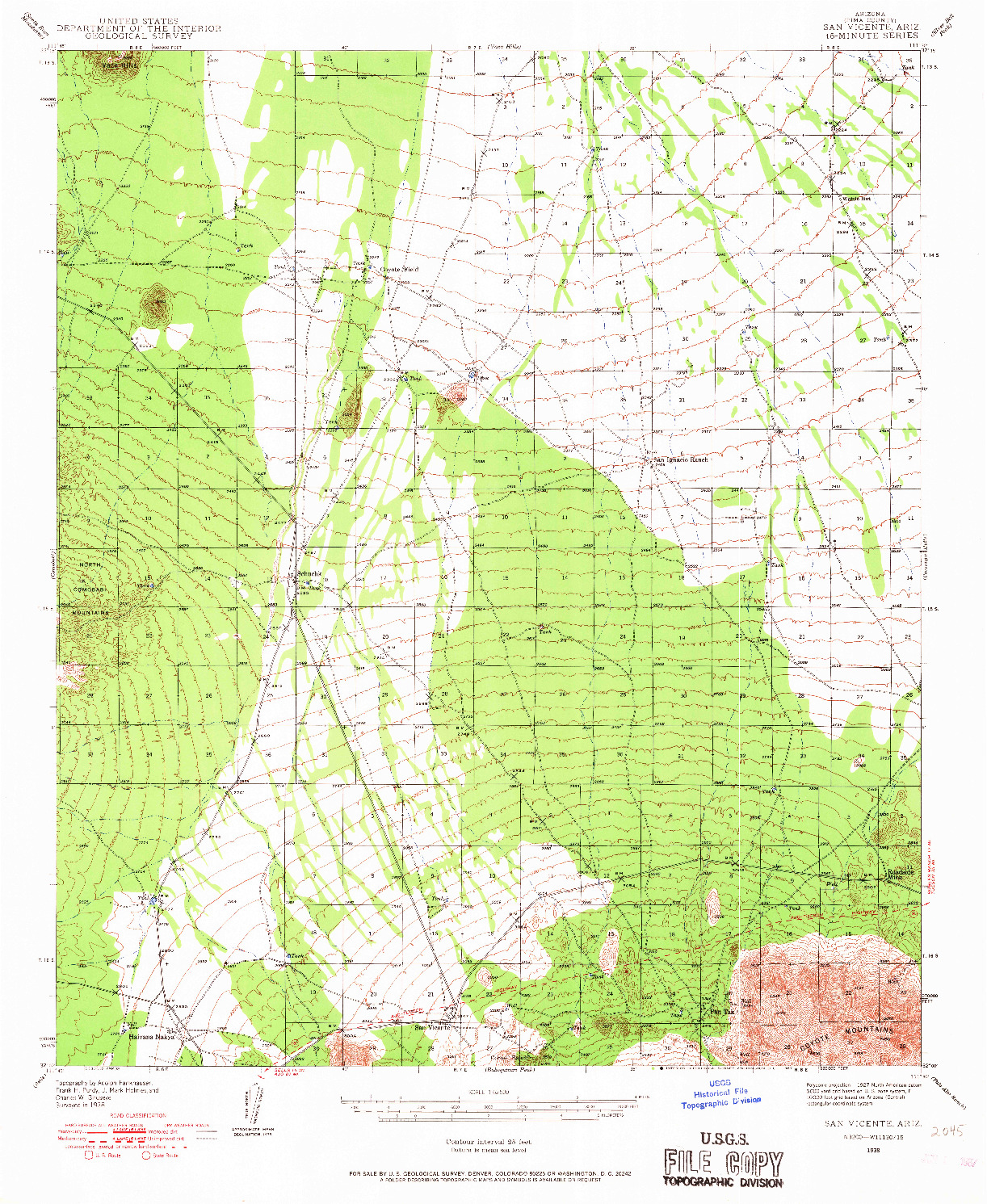 USGS 1:62500-SCALE QUADRANGLE FOR SAN VICENTE, AZ 1938