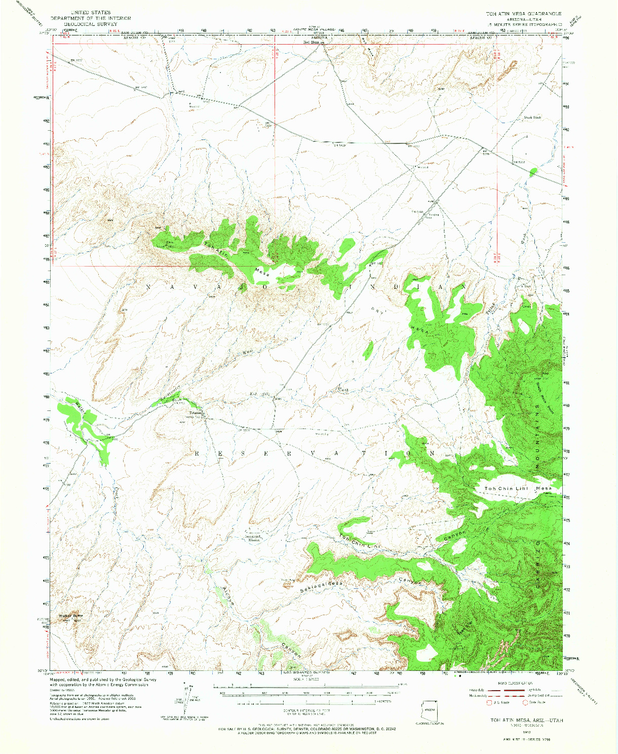 USGS 1:62500-SCALE QUADRANGLE FOR TOH-ATIN MESA, AZ 1953