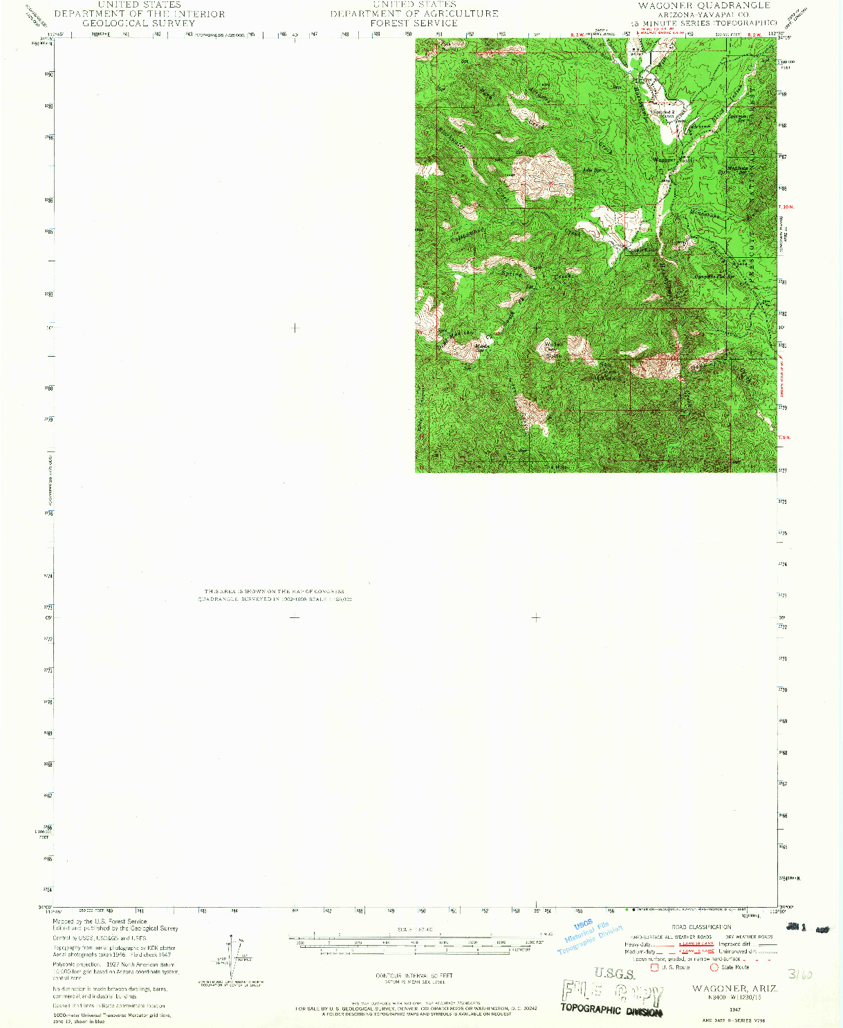 USGS 1:62500-SCALE QUADRANGLE FOR WAGONER, AZ 1947