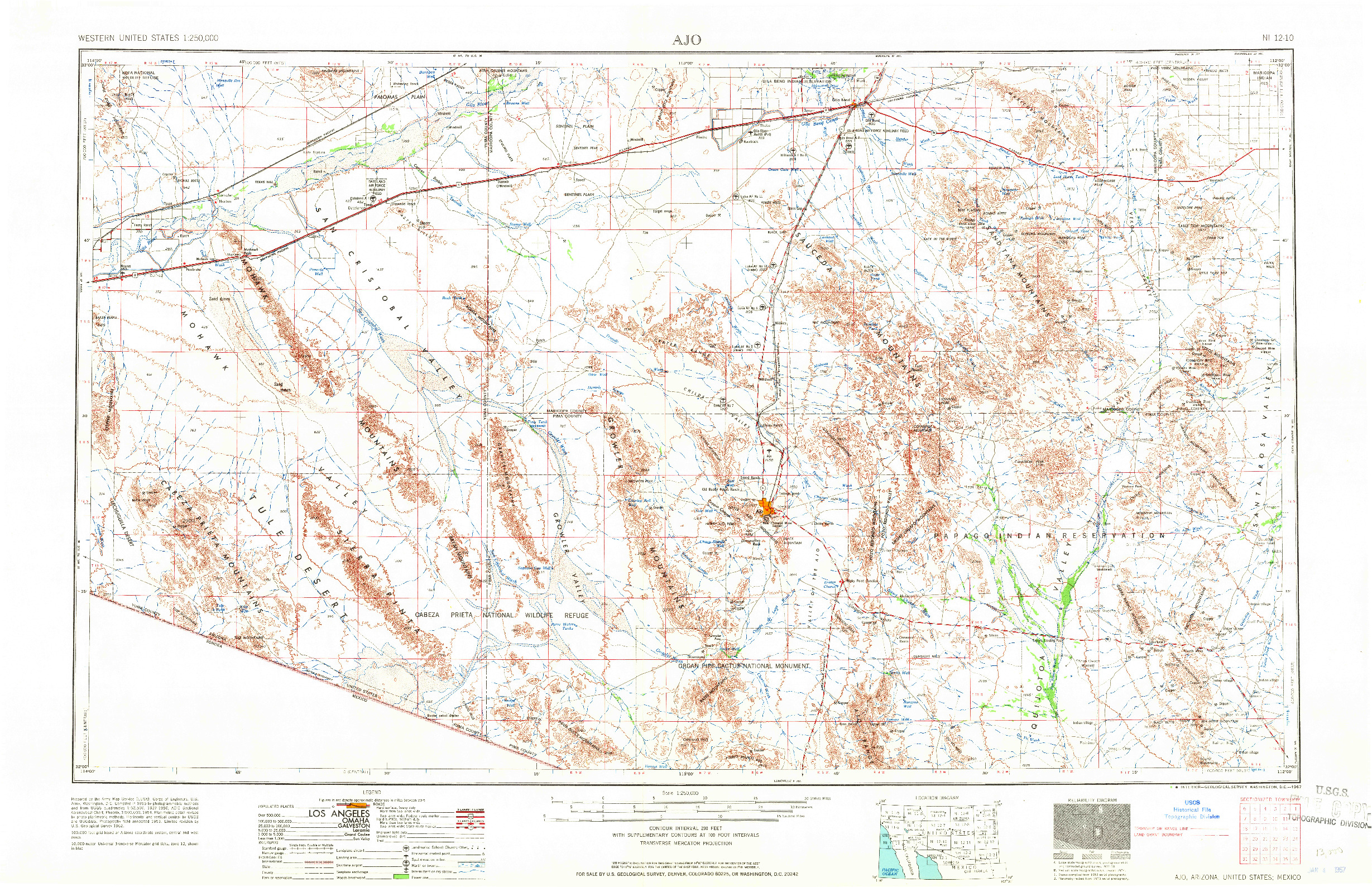USGS 1:250000-SCALE QUADRANGLE FOR AJO, AZ 1967