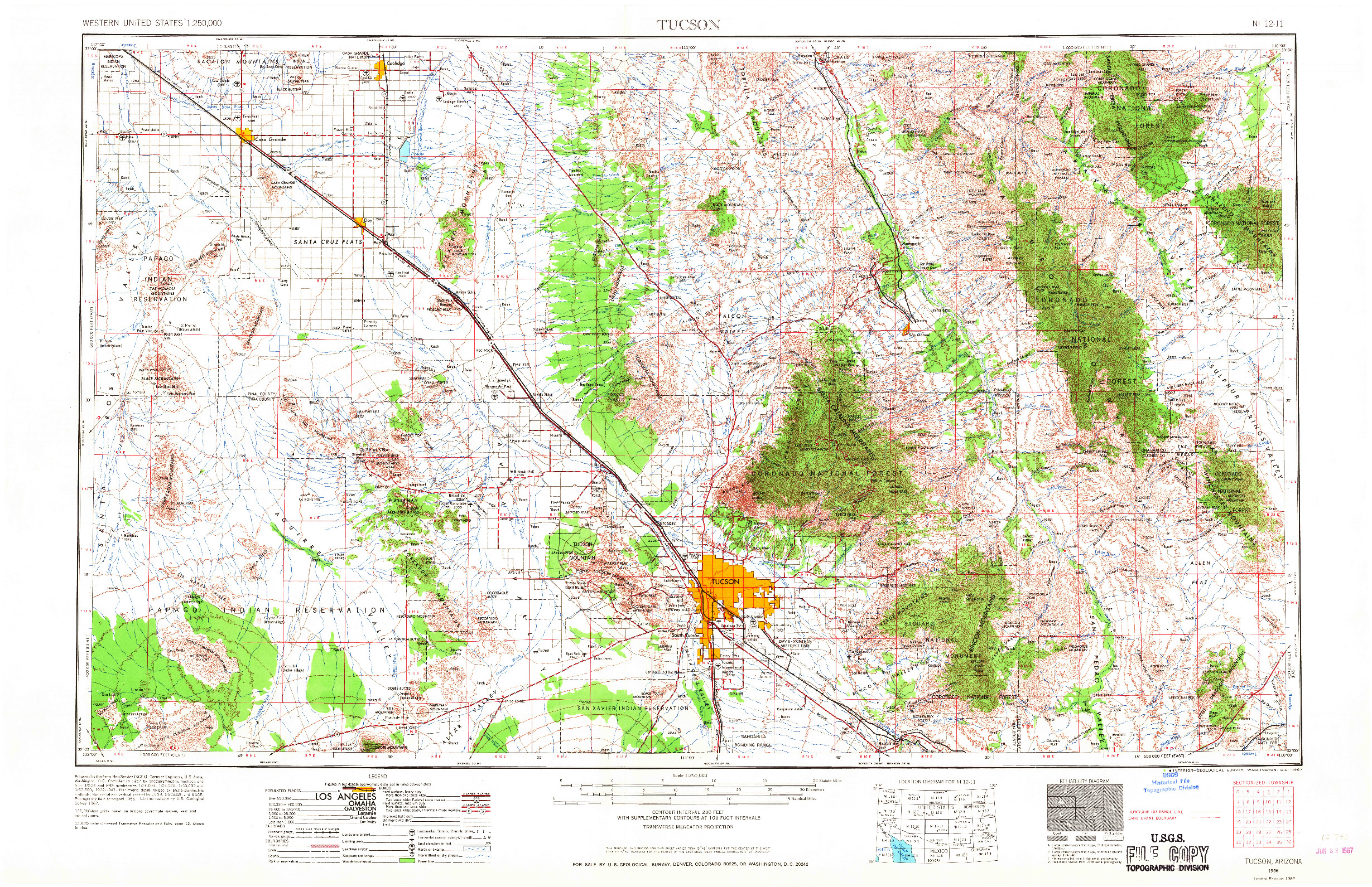 USGS 1:250000-SCALE QUADRANGLE FOR TUCSON, AZ 1956