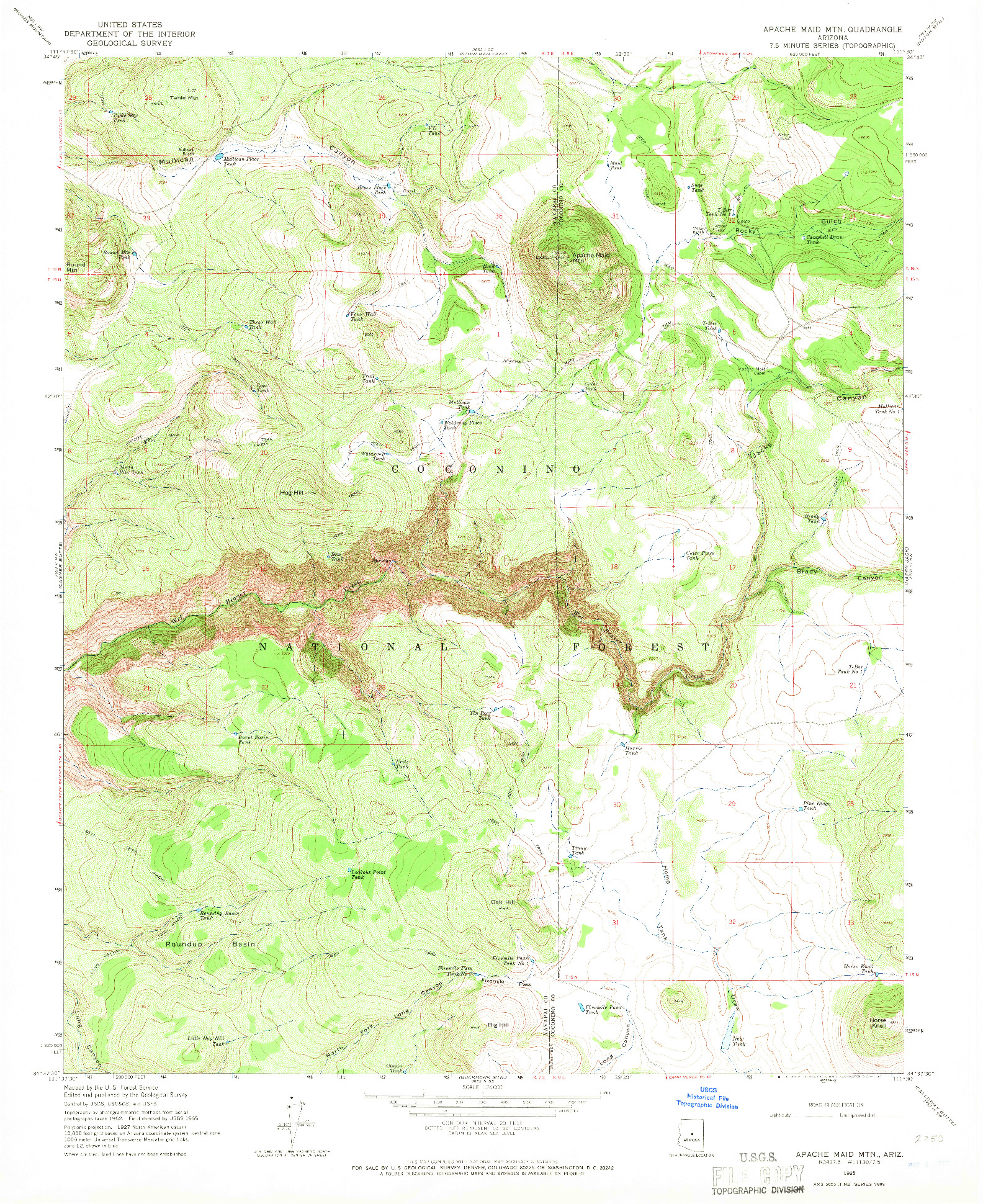 USGS 1:24000-SCALE QUADRANGLE FOR APACHE MAID MTN, AZ 1965