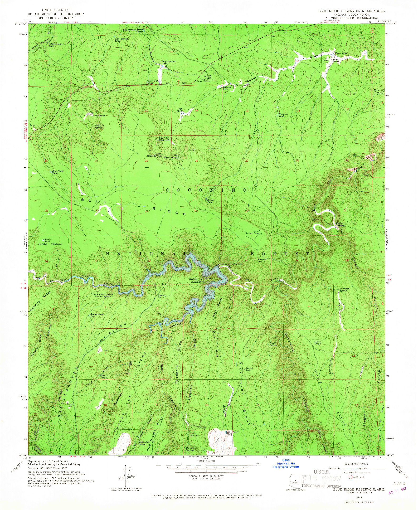 USGS 1:24000-SCALE QUADRANGLE FOR BLUE RIDGE RESERVOIR, AZ 1965