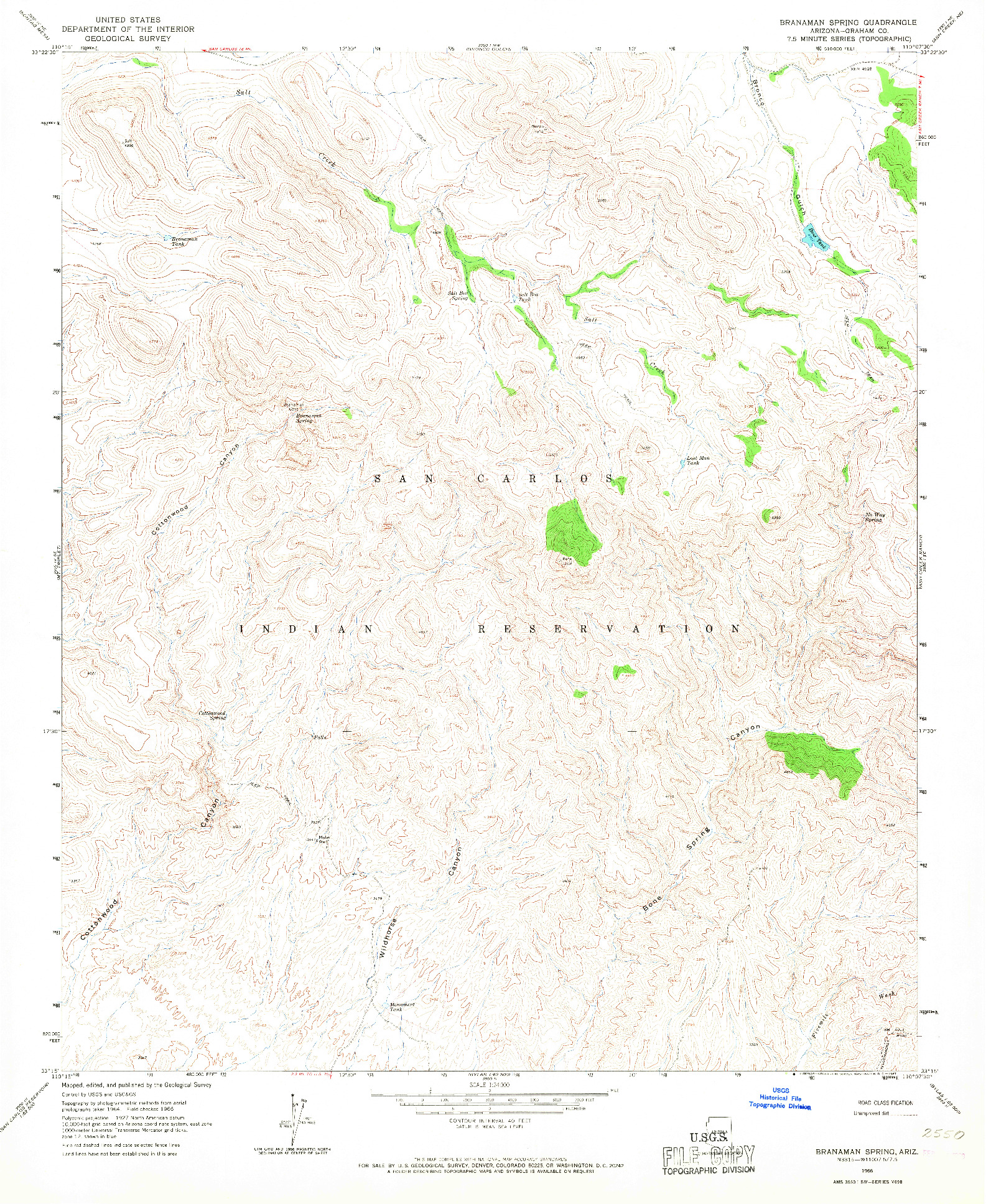 USGS 1:24000-SCALE QUADRANGLE FOR BRANAMAN SPRING, AZ 1966