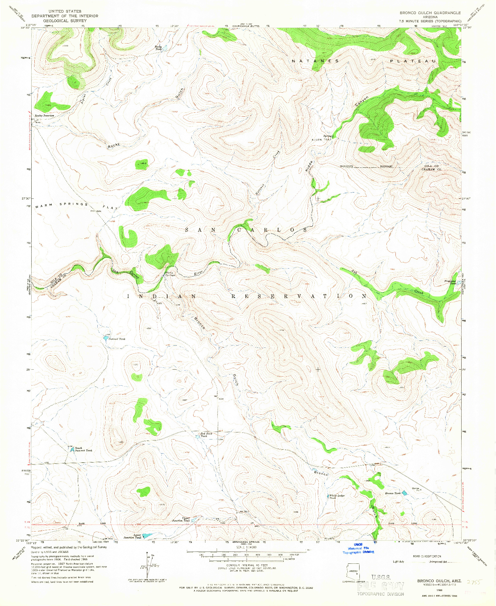 USGS 1:24000-SCALE QUADRANGLE FOR BRONCO GULCH, AZ 1966