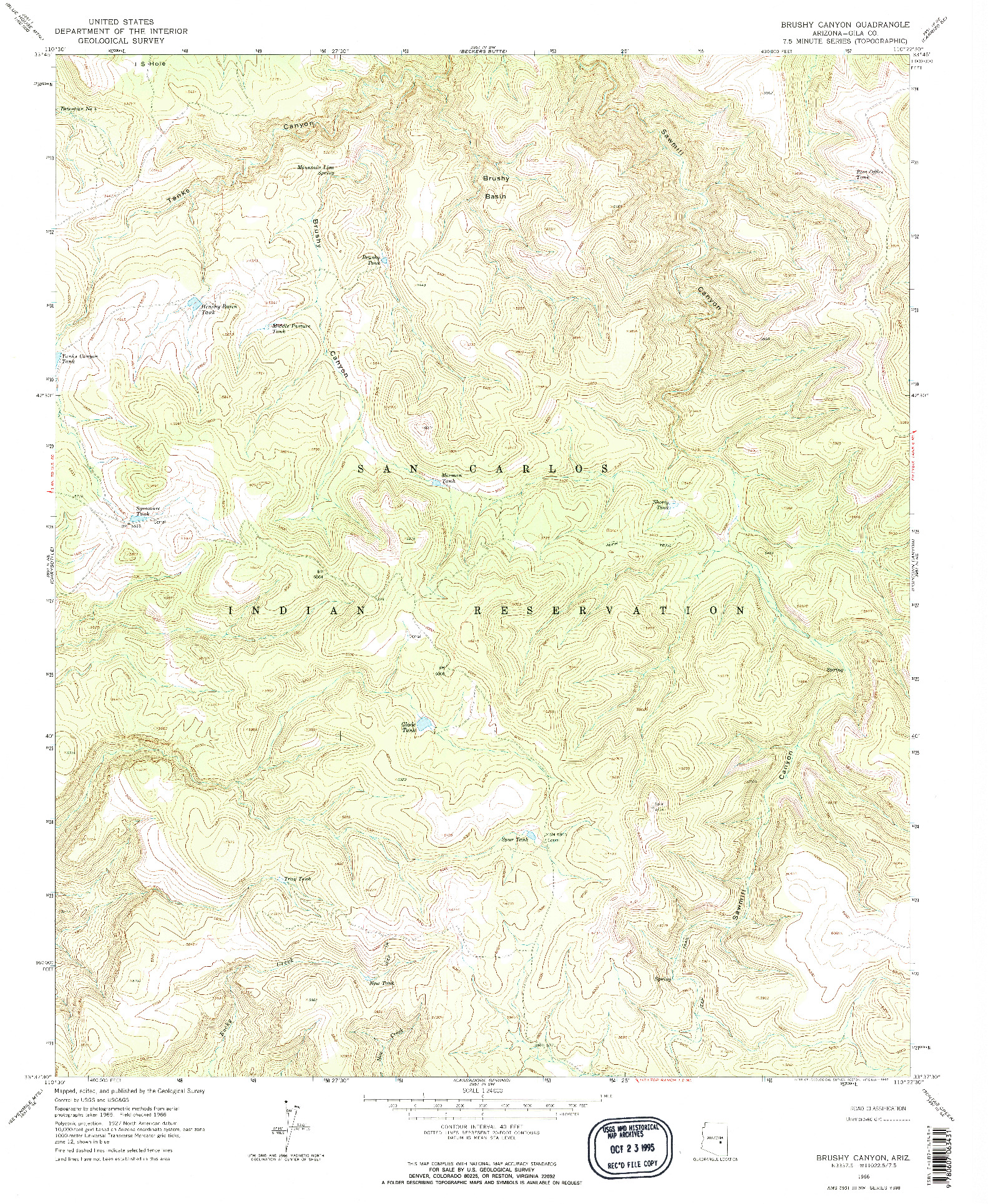 USGS 1:24000-SCALE QUADRANGLE FOR BRUSHY CANYON, AZ 1966