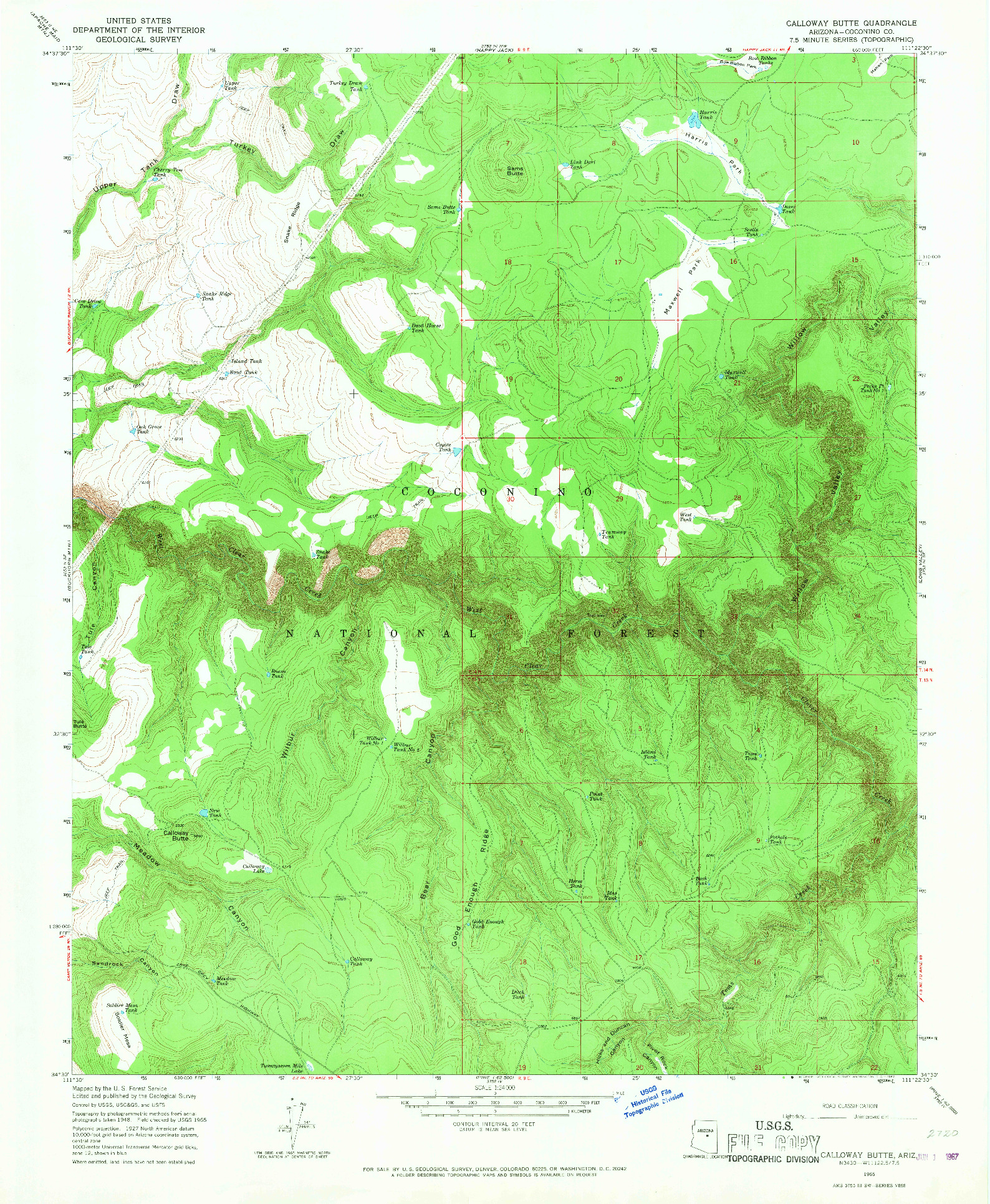 USGS 1:24000-SCALE QUADRANGLE FOR CALLOWAY BUTTE, AZ 1965