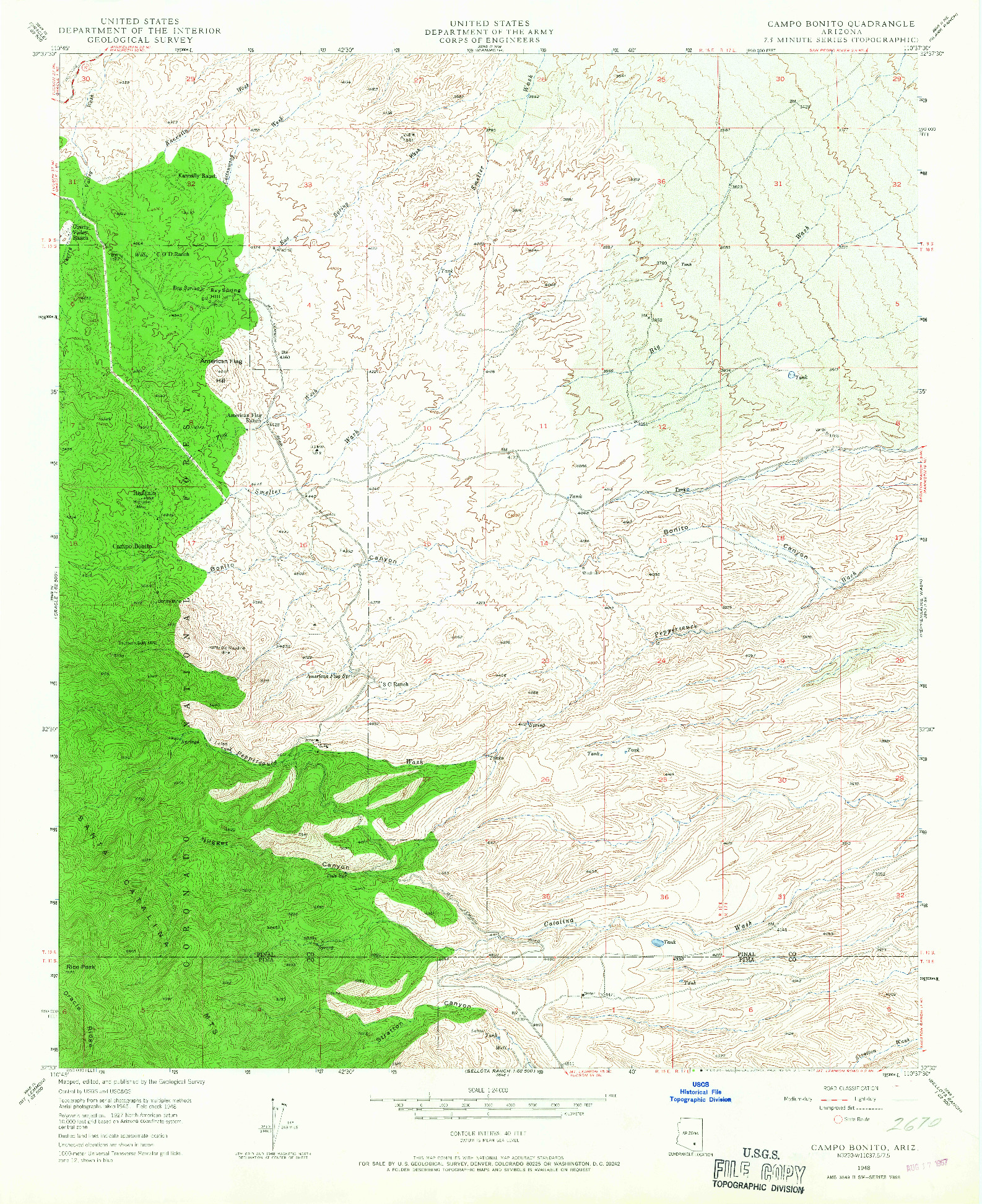 USGS 1:24000-SCALE QUADRANGLE FOR CAMPO BONITO, AZ 1948