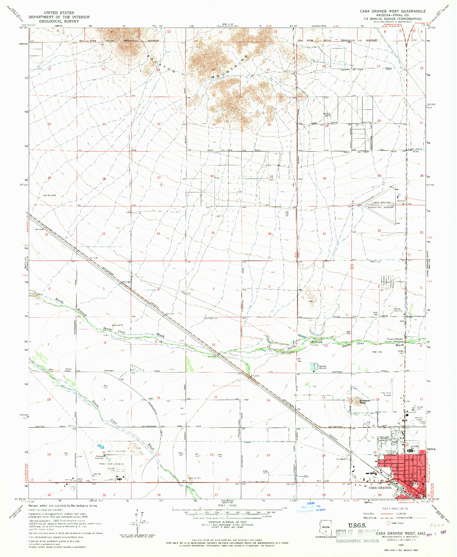 USGS 1:24000-SCALE QUADRANGLE FOR CASA GRANDE WEST, AZ 1965