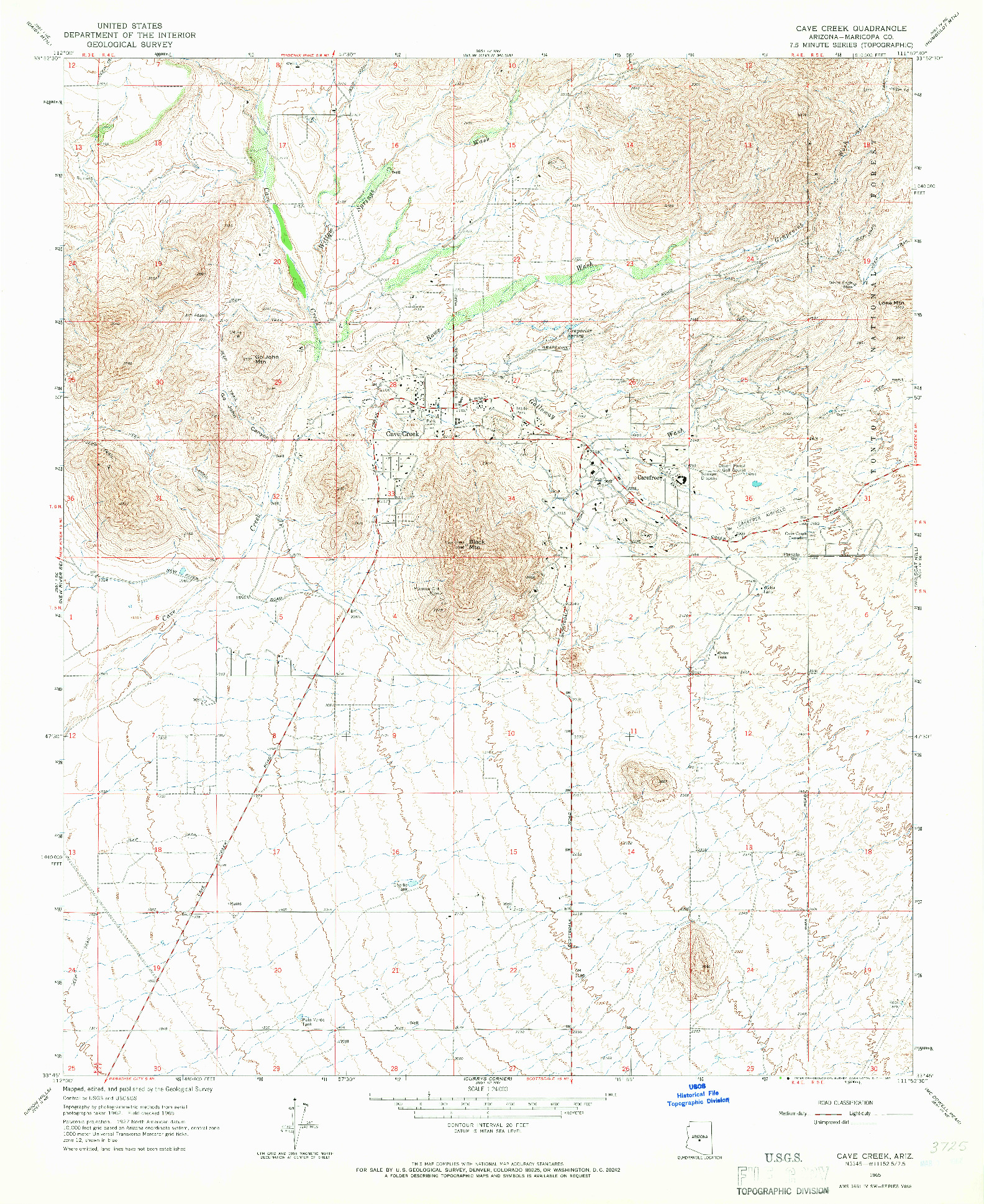 USGS 1:24000-SCALE QUADRANGLE FOR CAVE CREEK, AZ 1965