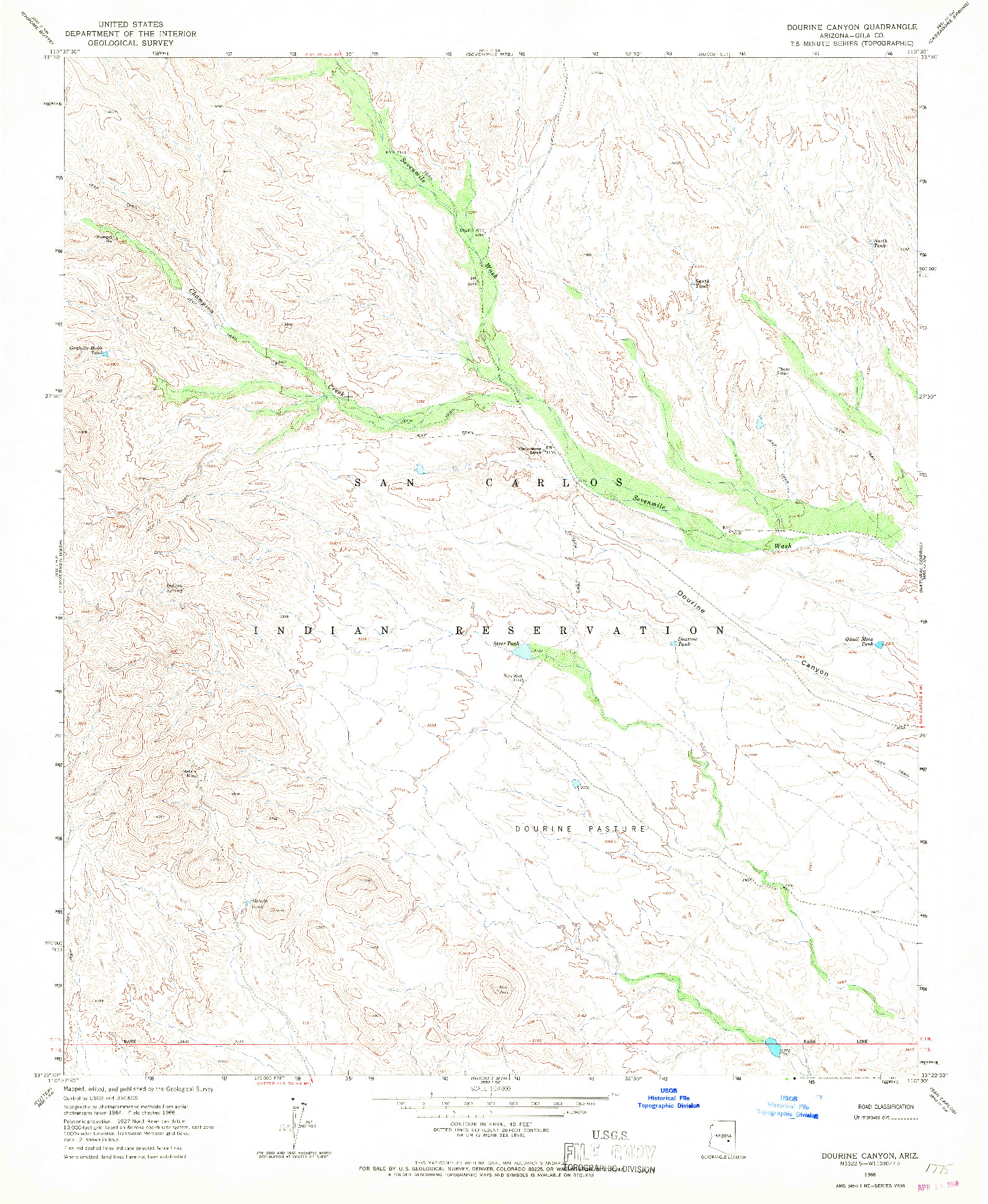 USGS 1:24000-SCALE QUADRANGLE FOR DOURINE CANYON, AZ 1966