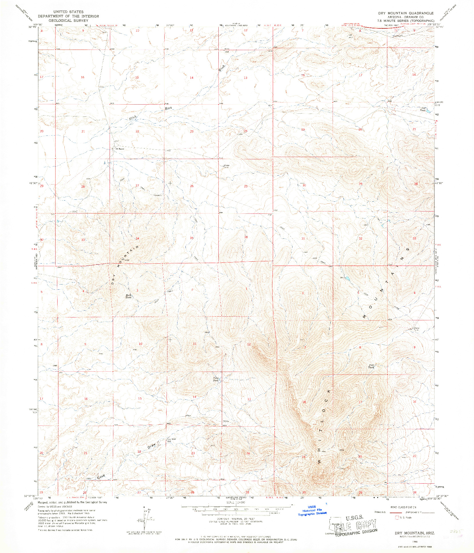 USGS 1:24000-SCALE QUADRANGLE FOR DRY MOUNTAIN, AZ 1966