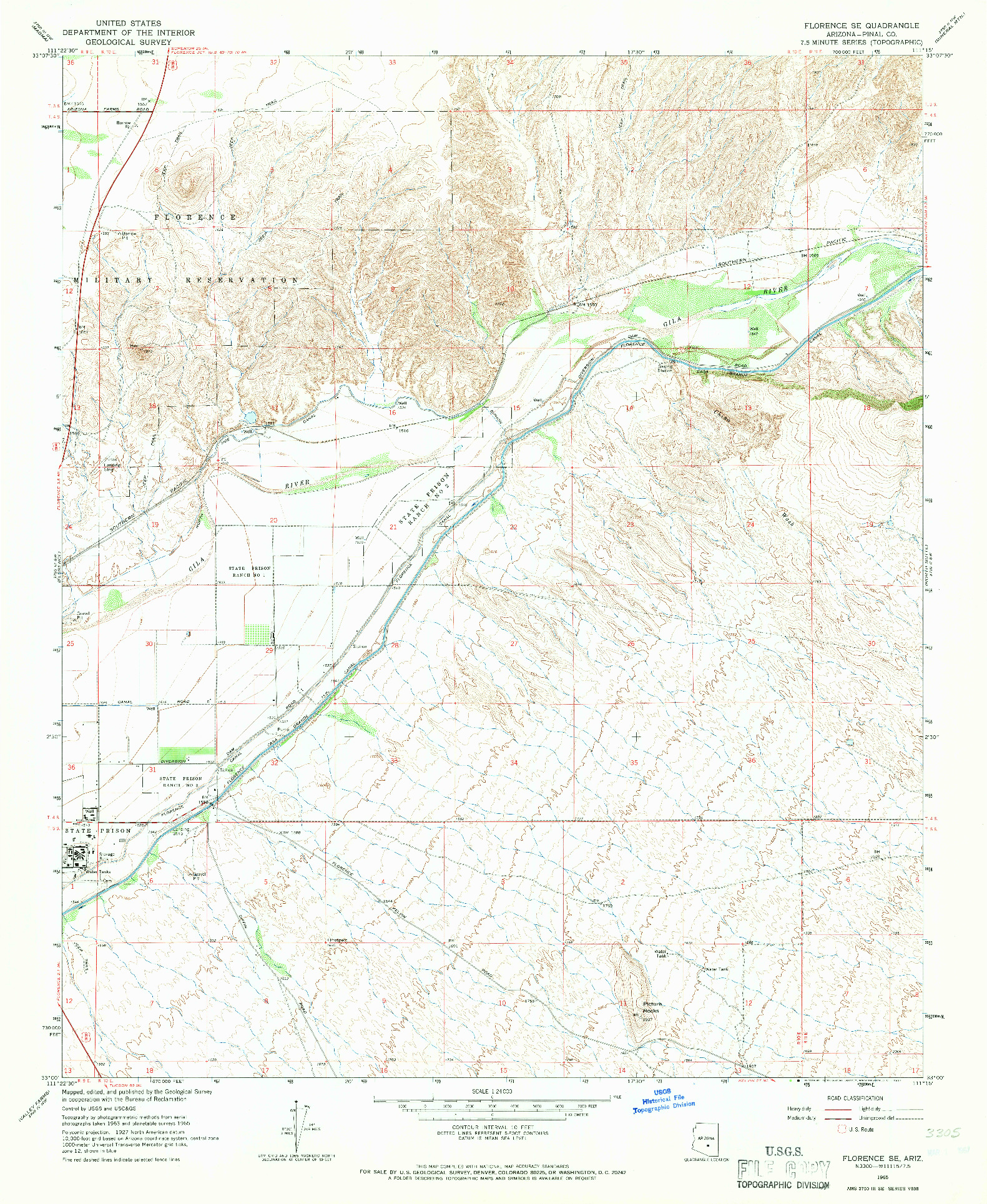 USGS 1:24000-SCALE QUADRANGLE FOR FLORENCE SE, AZ 1965