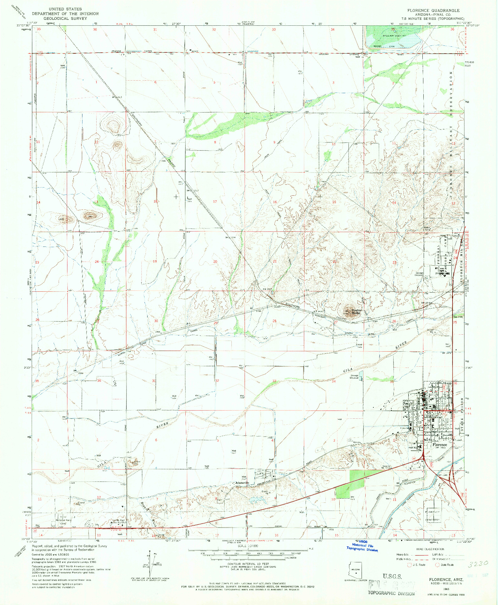 USGS 1:24000-SCALE QUADRANGLE FOR FLORENCE, AZ 1965