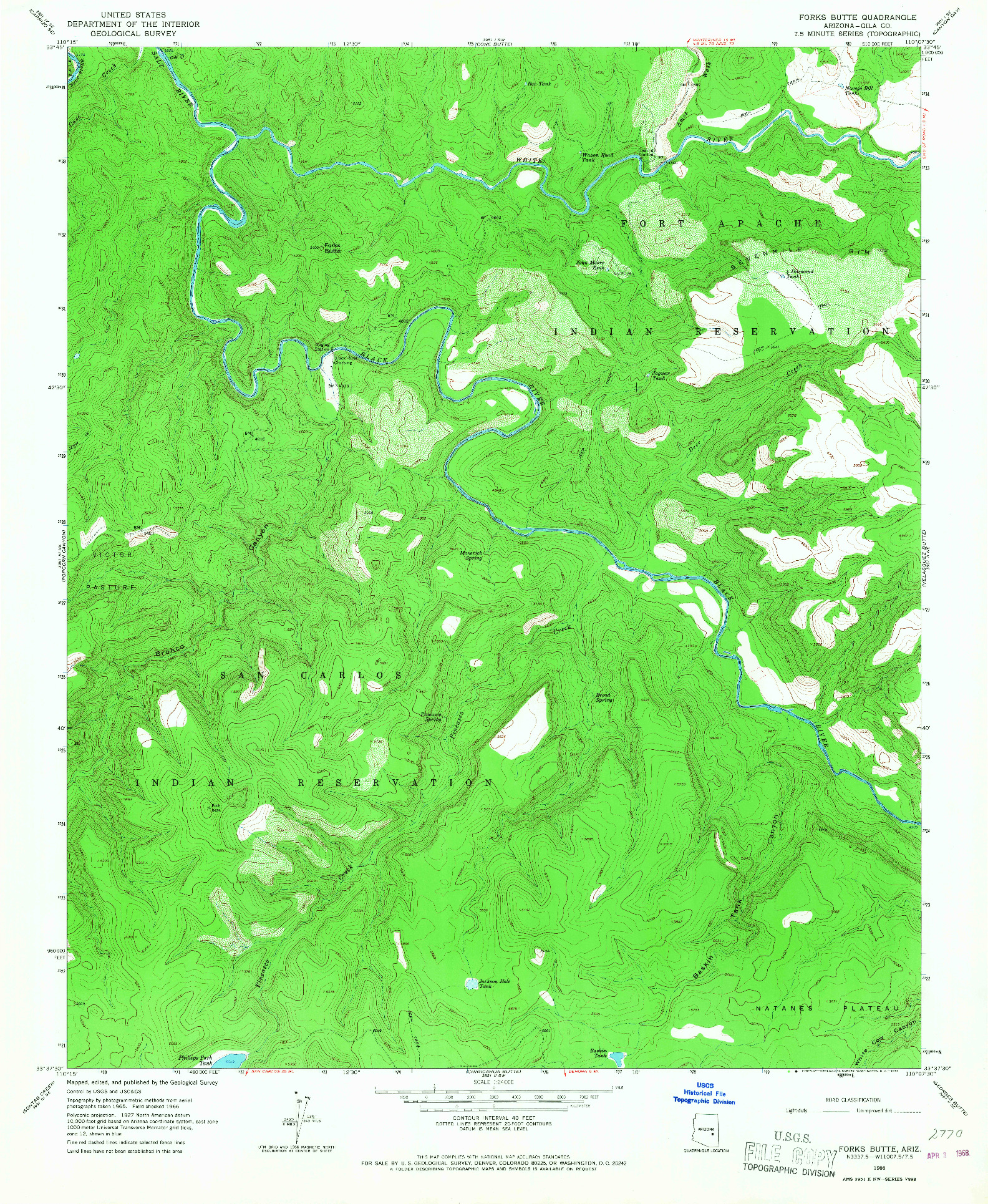 USGS 1:24000-SCALE QUADRANGLE FOR FORKS BUTTE, AZ 1966