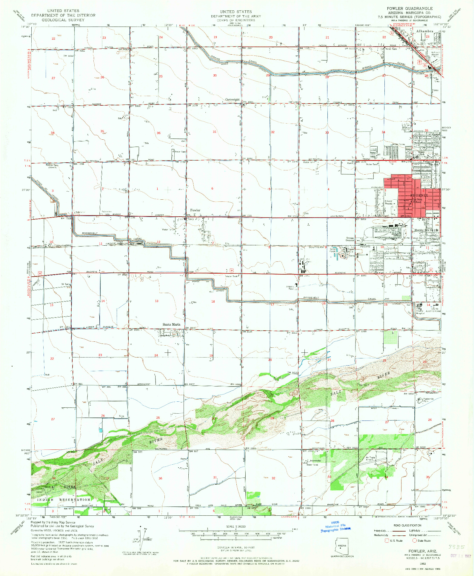 USGS 1:24000-SCALE QUADRANGLE FOR FOWLER, AZ 1952