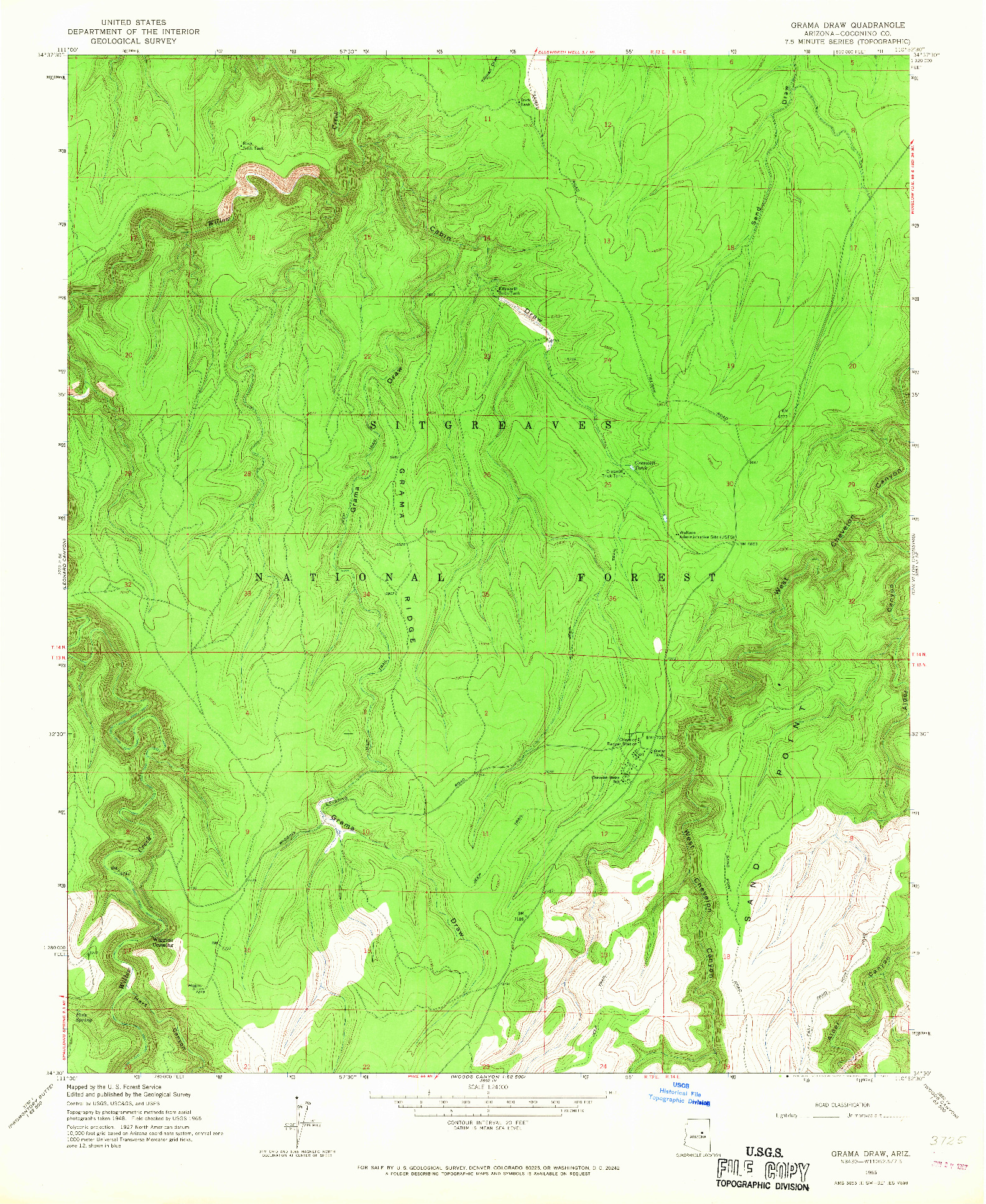 USGS 1:24000-SCALE QUADRANGLE FOR GRAMA DRAW, AZ 1965