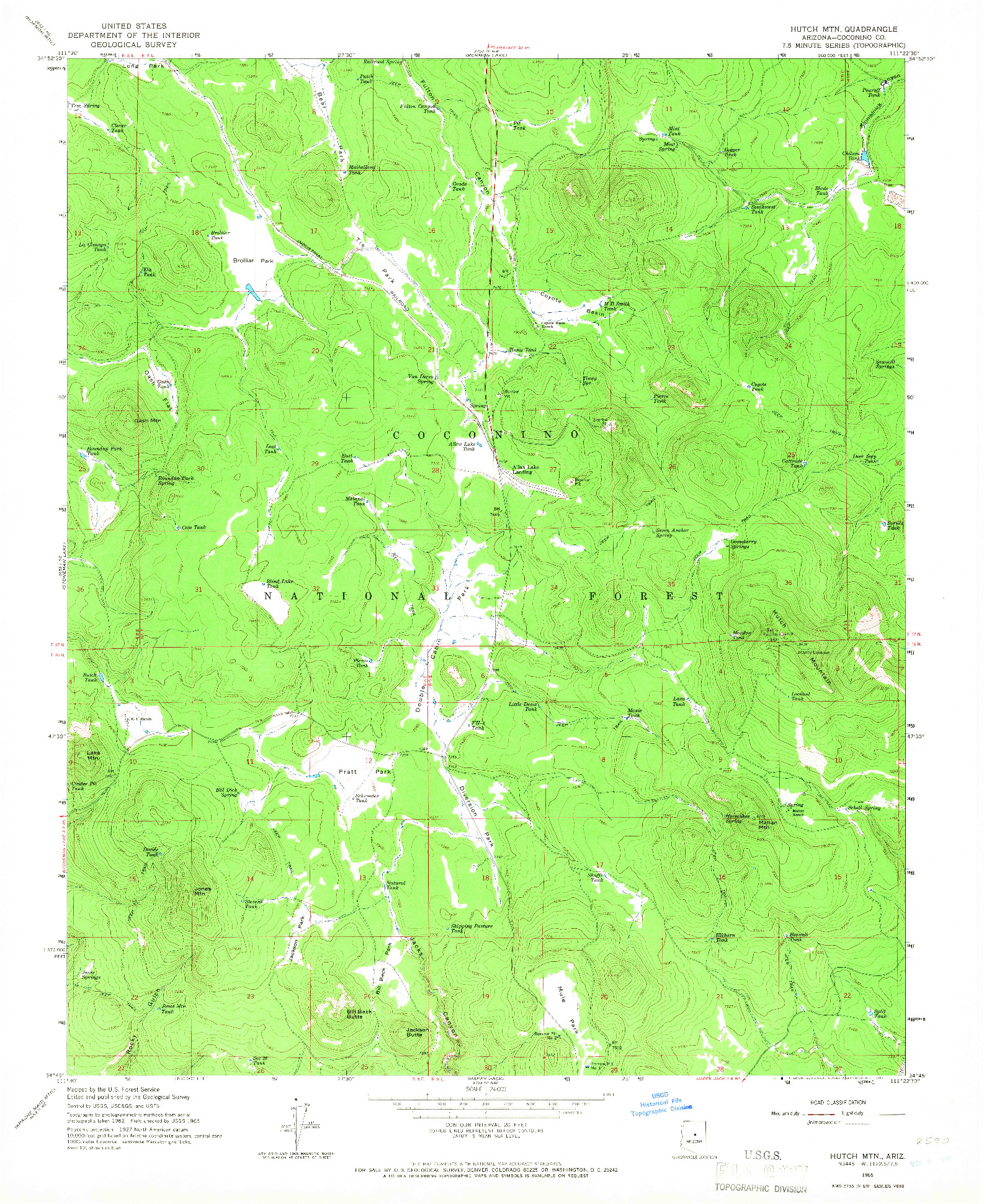 USGS 1:24000-SCALE QUADRANGLE FOR HUTCH MTN., AZ 1965