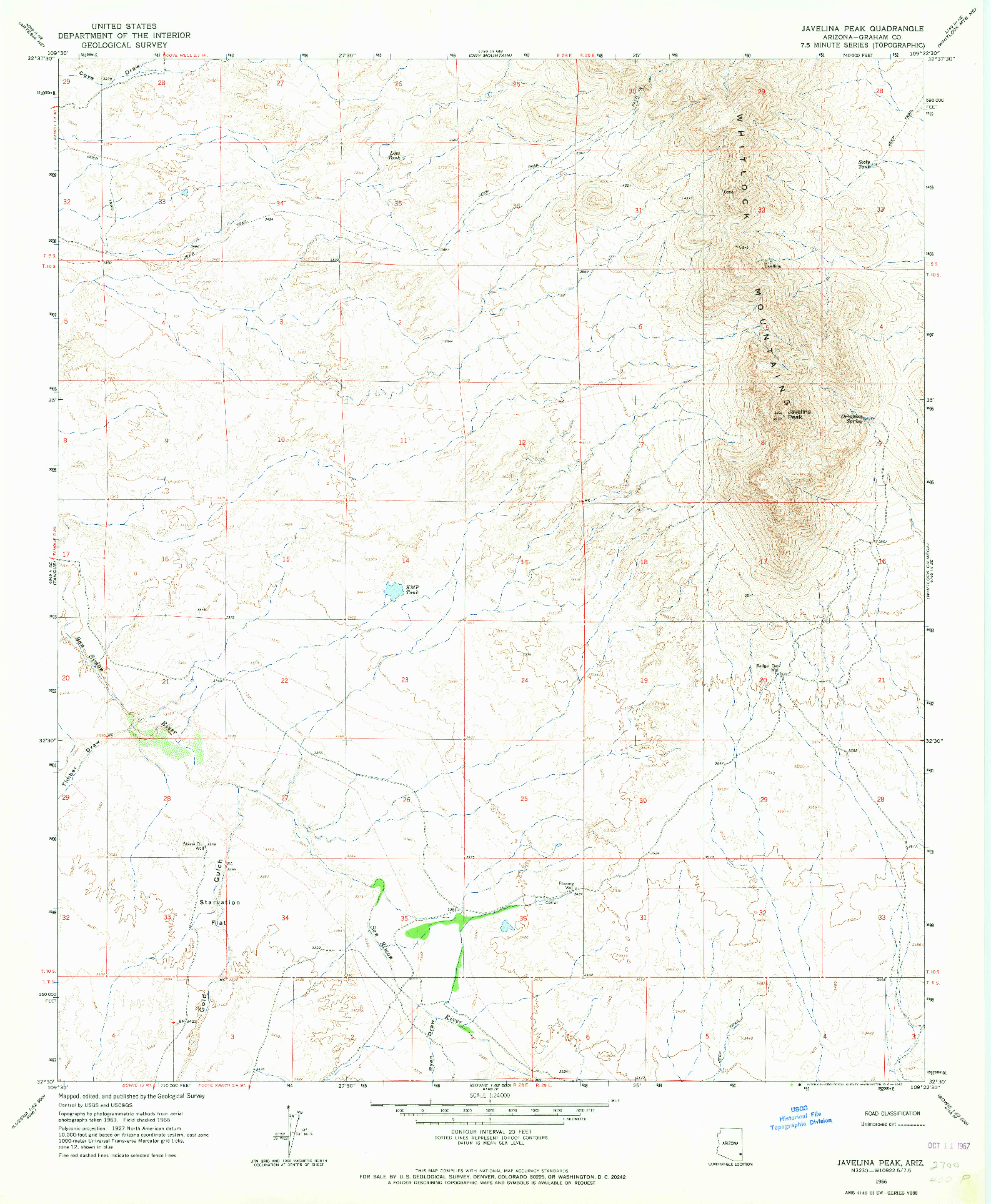 USGS 1:24000-SCALE QUADRANGLE FOR JAVELINA PEAK, AZ 1966