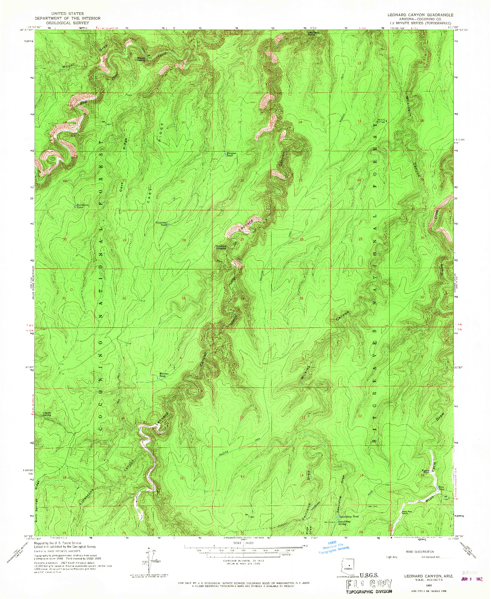 USGS 1:24000-SCALE QUADRANGLE FOR LEONARD CANYON, AZ 1965