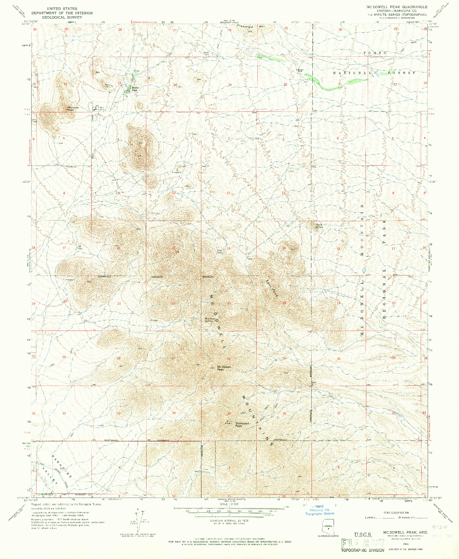 USGS 1:24000-SCALE QUADRANGLE FOR MCDOWELL PEAK, AZ 1965