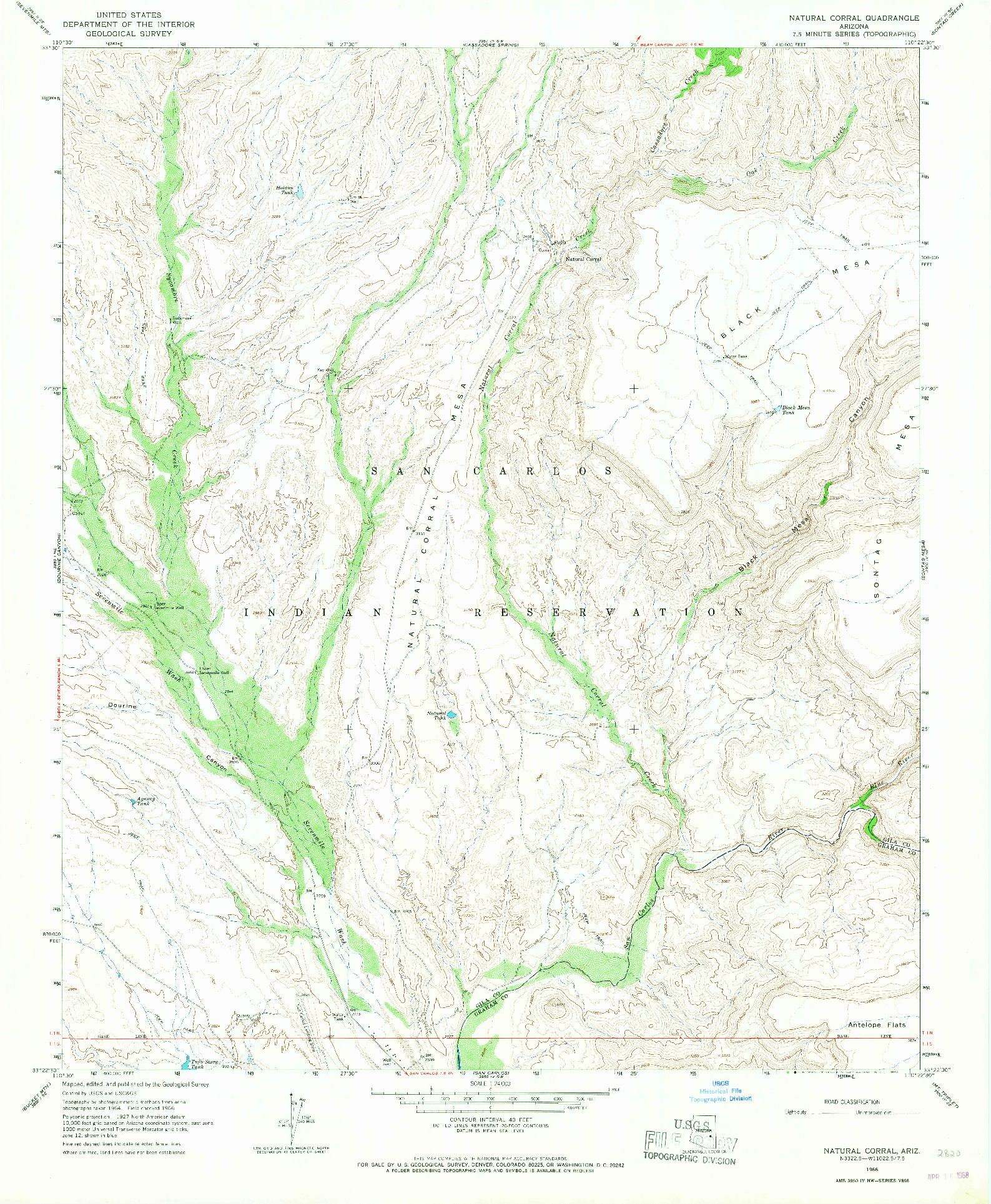 USGS 1:24000-SCALE QUADRANGLE FOR NATURAL CORRAL, AZ 1966