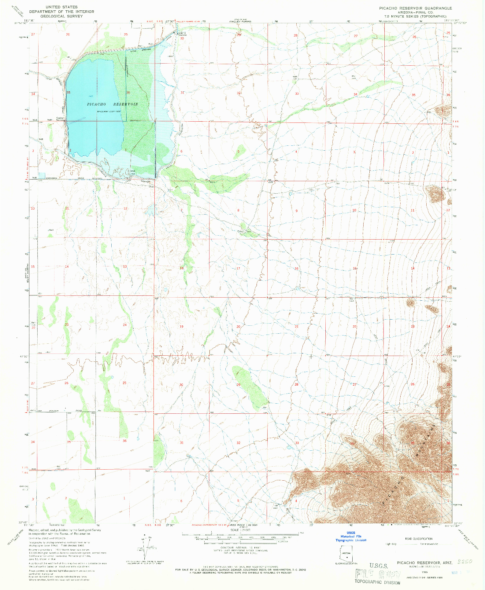 USGS 1:24000-SCALE QUADRANGLE FOR PICACHO RESERVOIR, AZ 1965