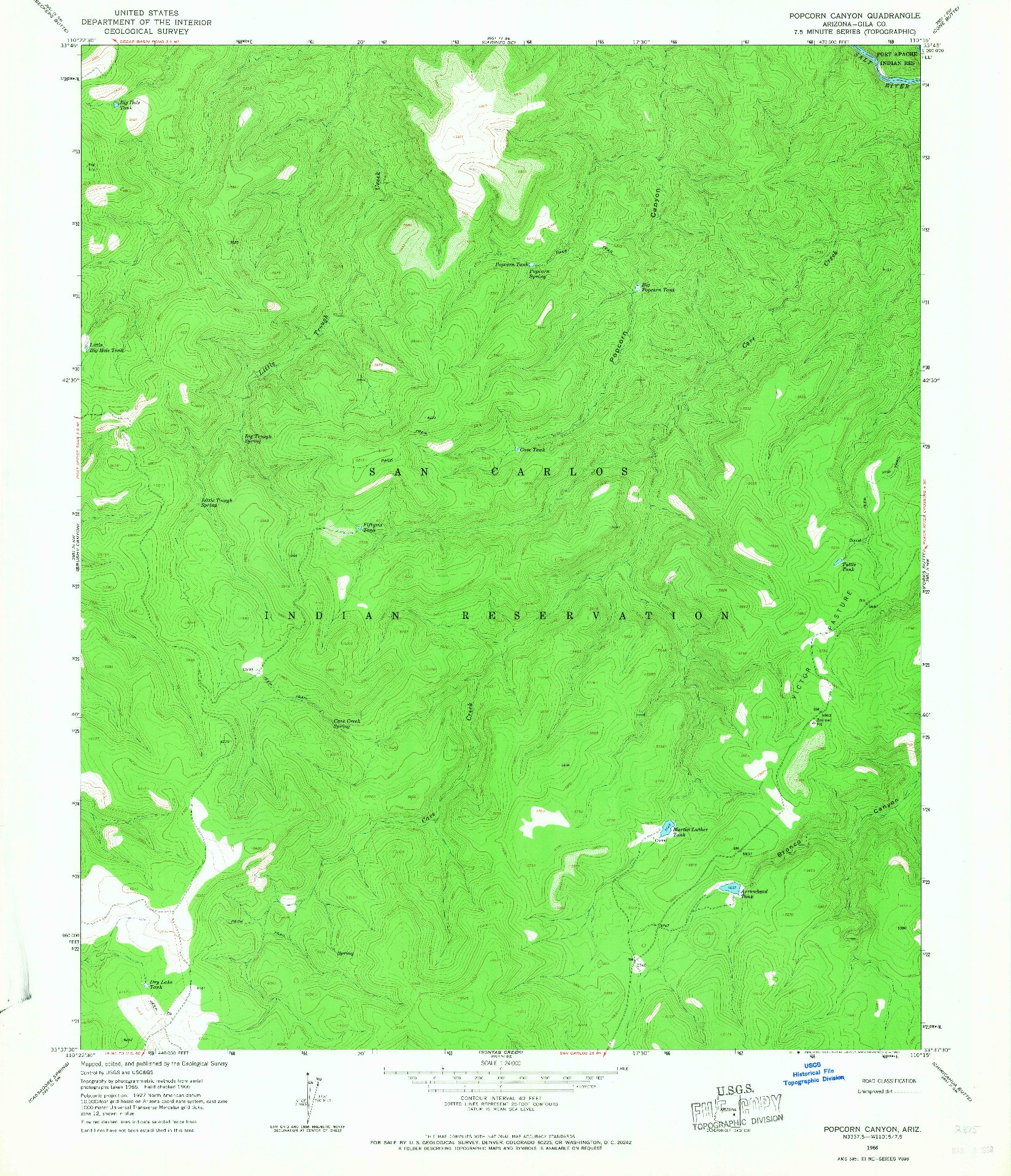 USGS 1:24000-SCALE QUADRANGLE FOR POPCORN CANYON, AZ 1966