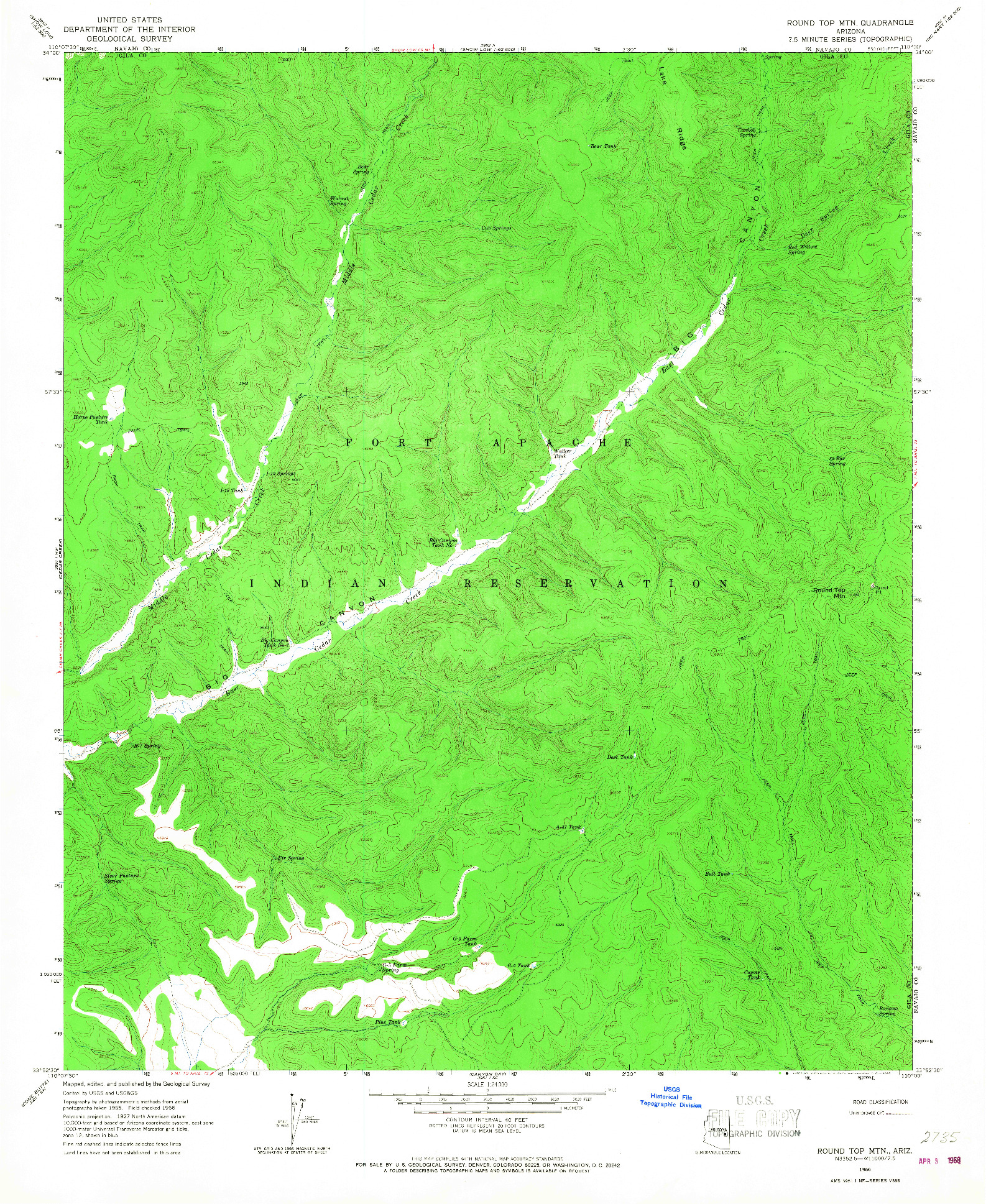 USGS 1:24000-SCALE QUADRANGLE FOR ROUND TOP MTN, AZ 1966