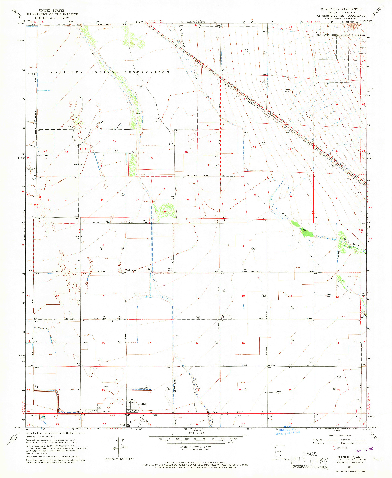 USGS 1:24000-SCALE QUADRANGLE FOR STANFIELD, AZ 1965