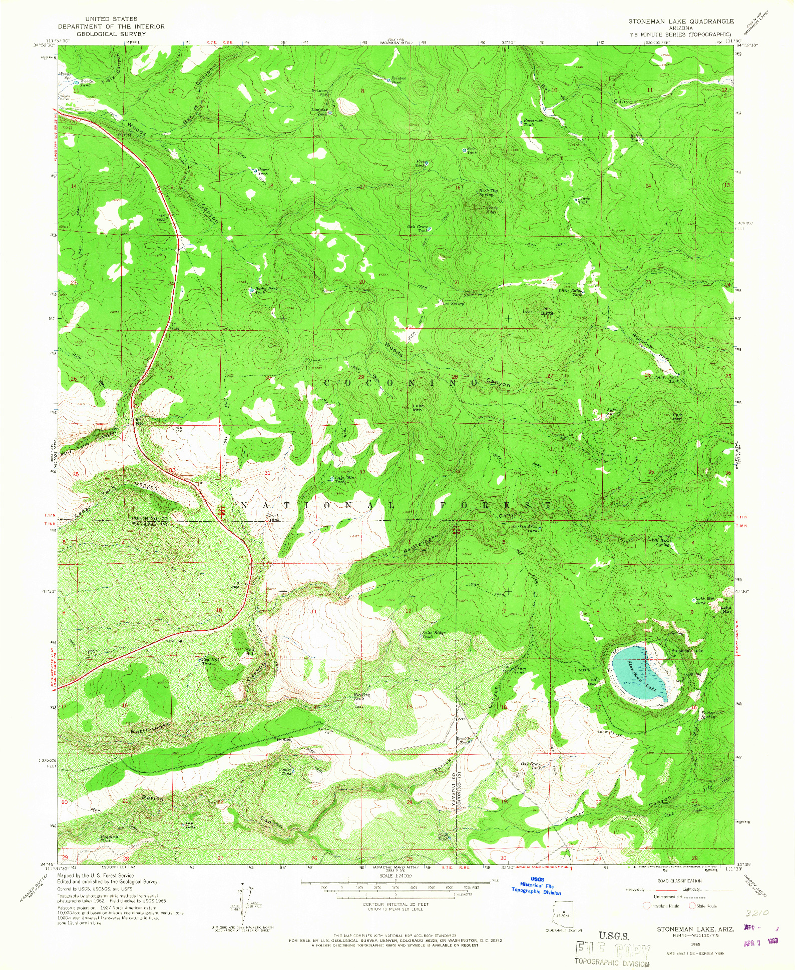 USGS 1:24000-SCALE QUADRANGLE FOR STONEMAN LAKE, AZ 1965