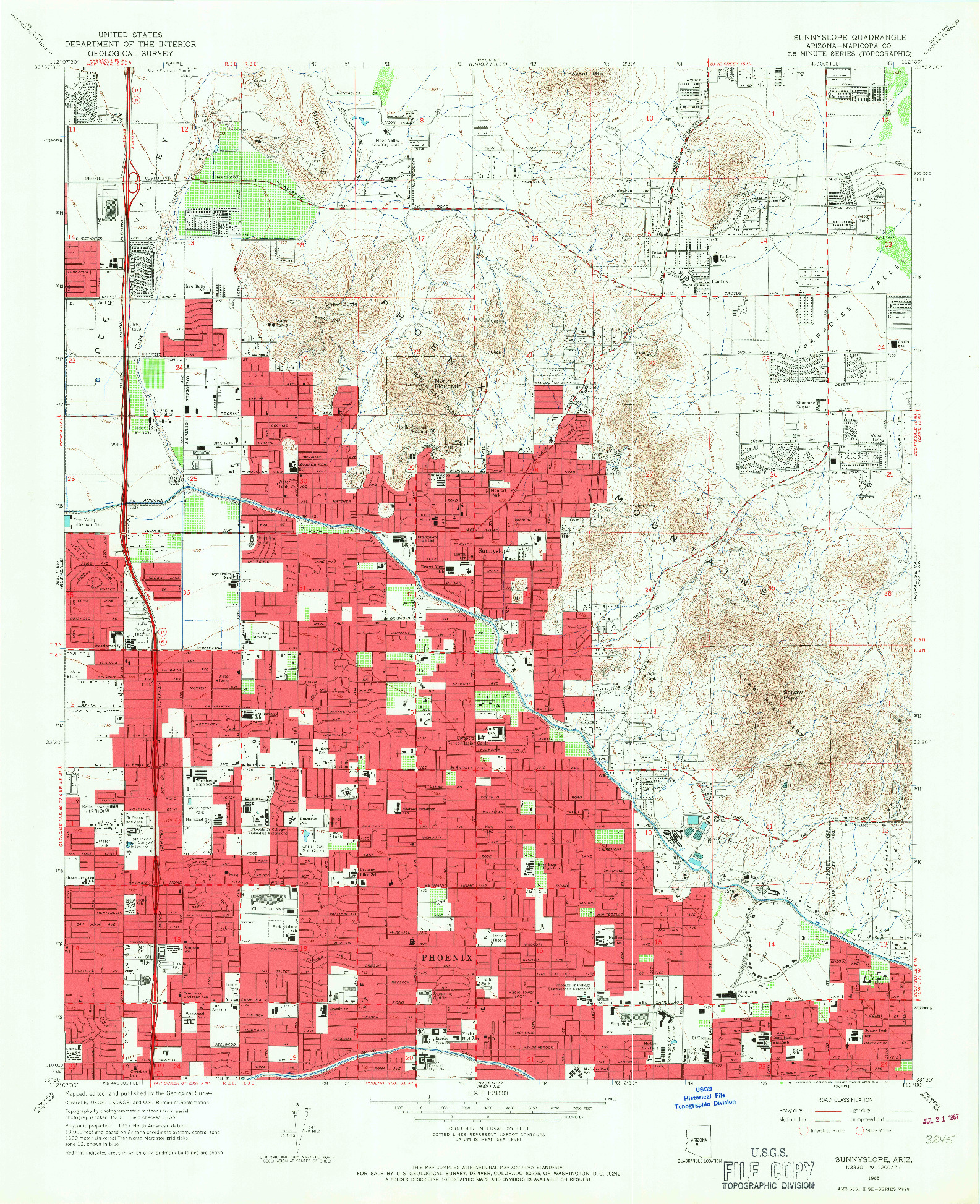 USGS 1:24000-SCALE QUADRANGLE FOR SUNNYSLOPE, AZ 1965