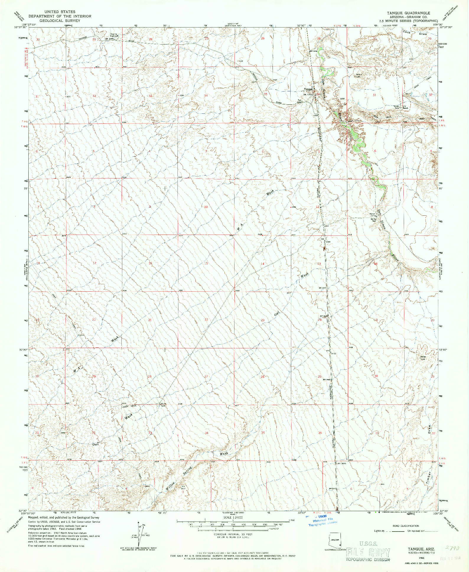 USGS 1:24000-SCALE QUADRANGLE FOR TANQUE, AZ 1966
