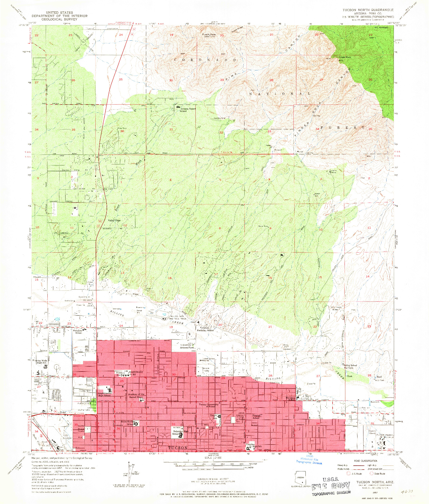 USGS 1:24000-SCALE QUADRANGLE FOR TUCSON NORTH, AZ 1957