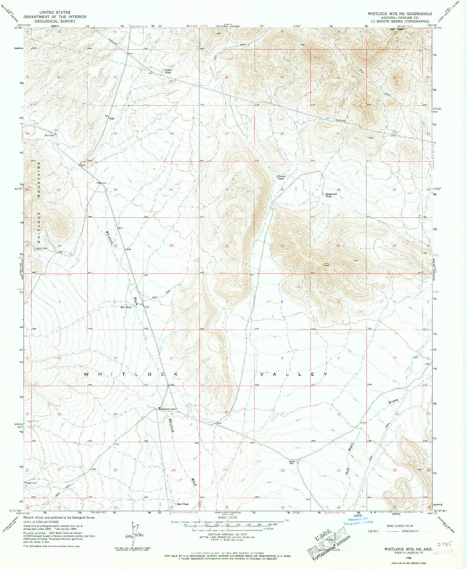 USGS 1:24000-SCALE QUADRANGLE FOR WHITLOCK MTS. NE, AZ 1966