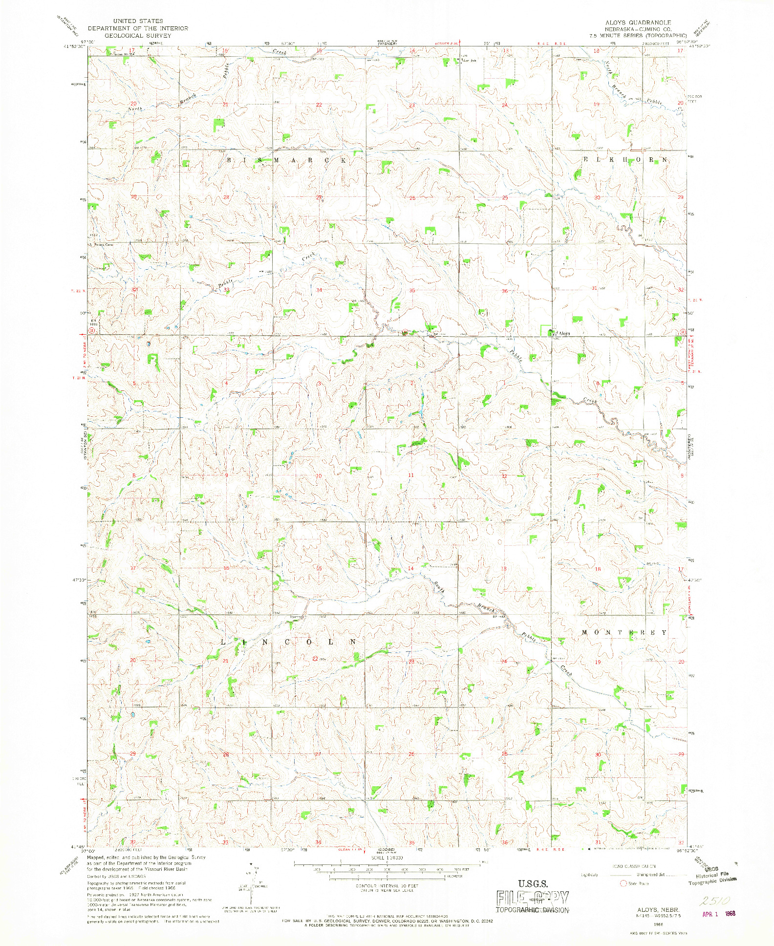 USGS 1:24000-SCALE QUADRANGLE FOR ALOYS, NE 1966