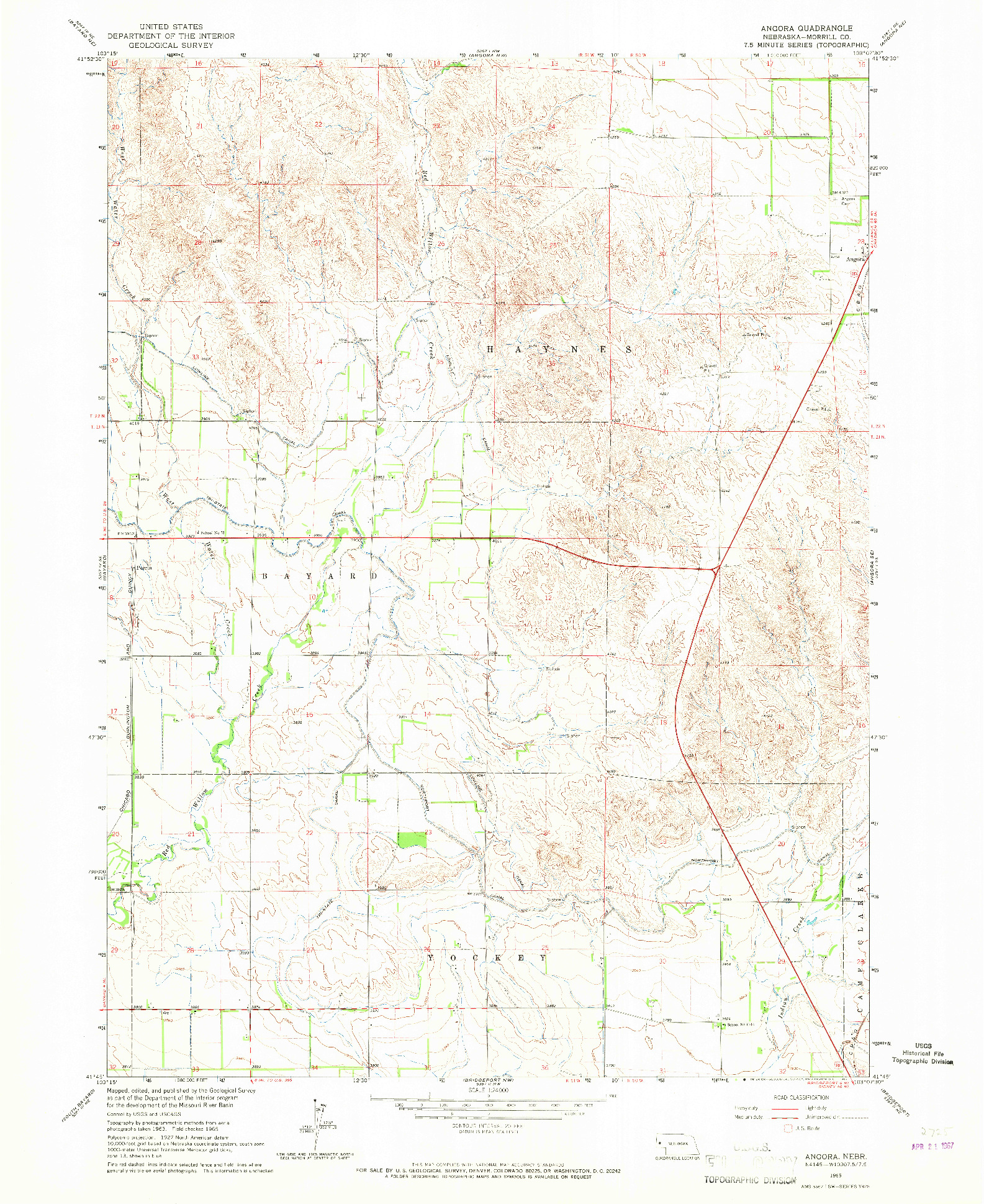 USGS 1:24000-SCALE QUADRANGLE FOR ANGORA, NE 1965