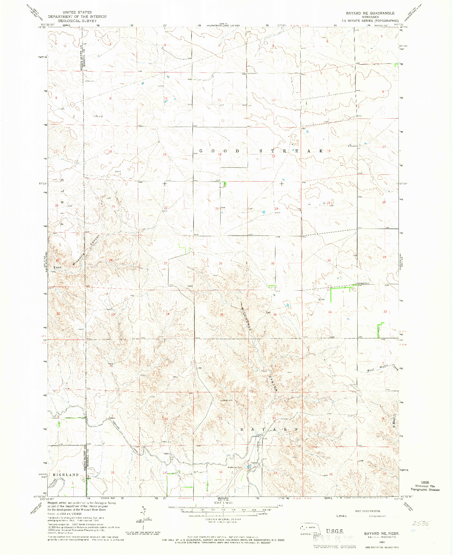 USGS 1:24000-SCALE QUADRANGLE FOR BAYARD NE, NE 1965