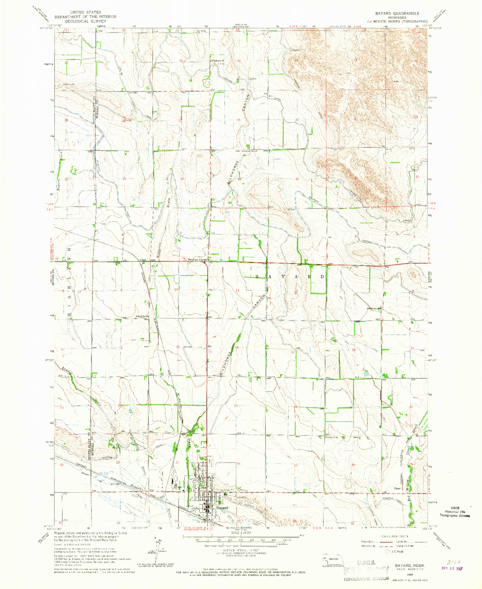 USGS 1:24000-SCALE QUADRANGLE FOR BAYARD, NE 1965