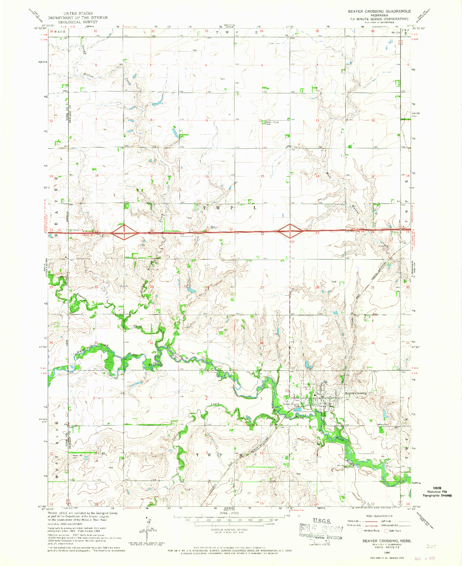 USGS 1:24000-SCALE QUADRANGLE FOR BEAVER CROSSING, NE 1966