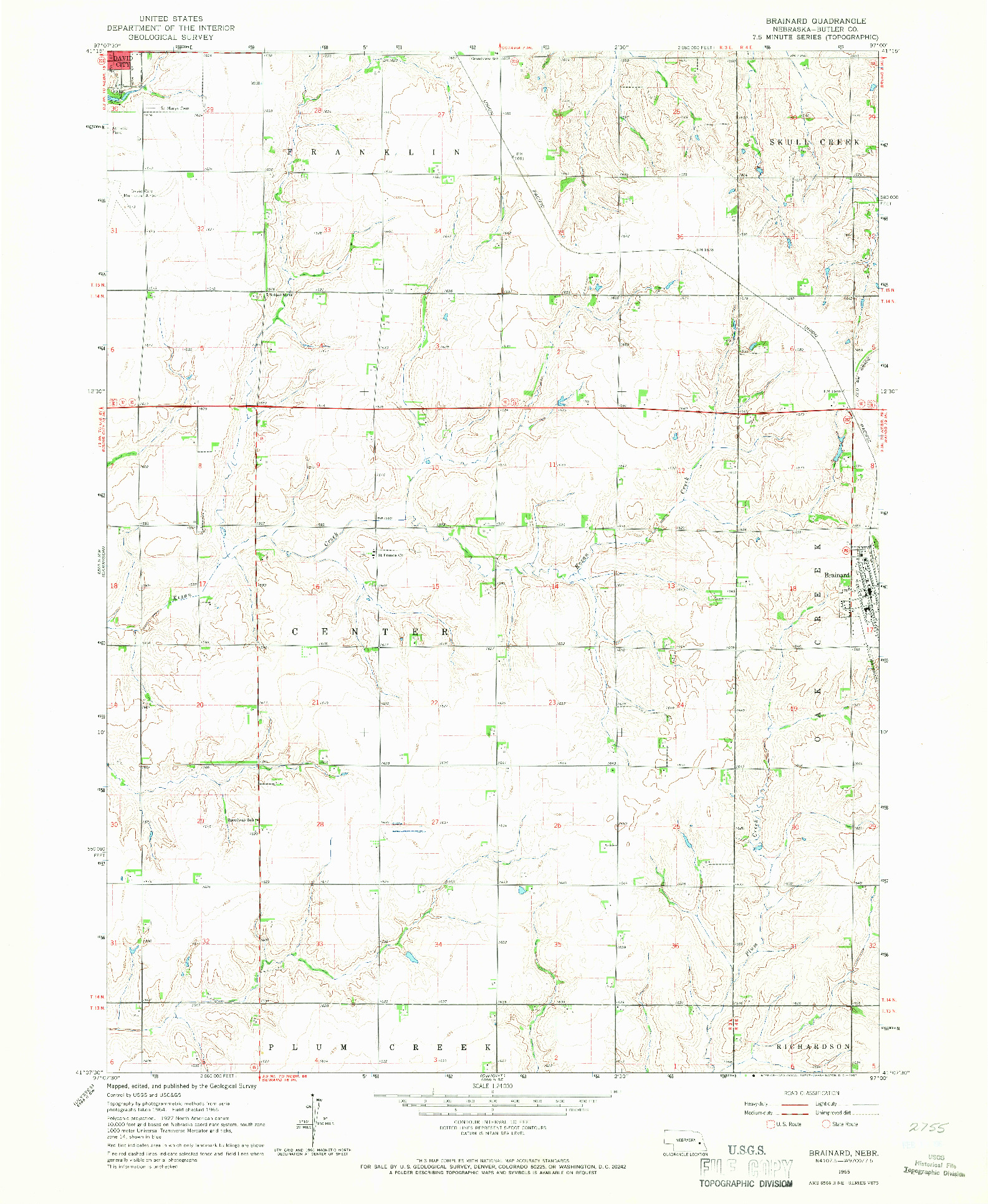 USGS 1:24000-SCALE QUADRANGLE FOR BRAINARD, NE 1965