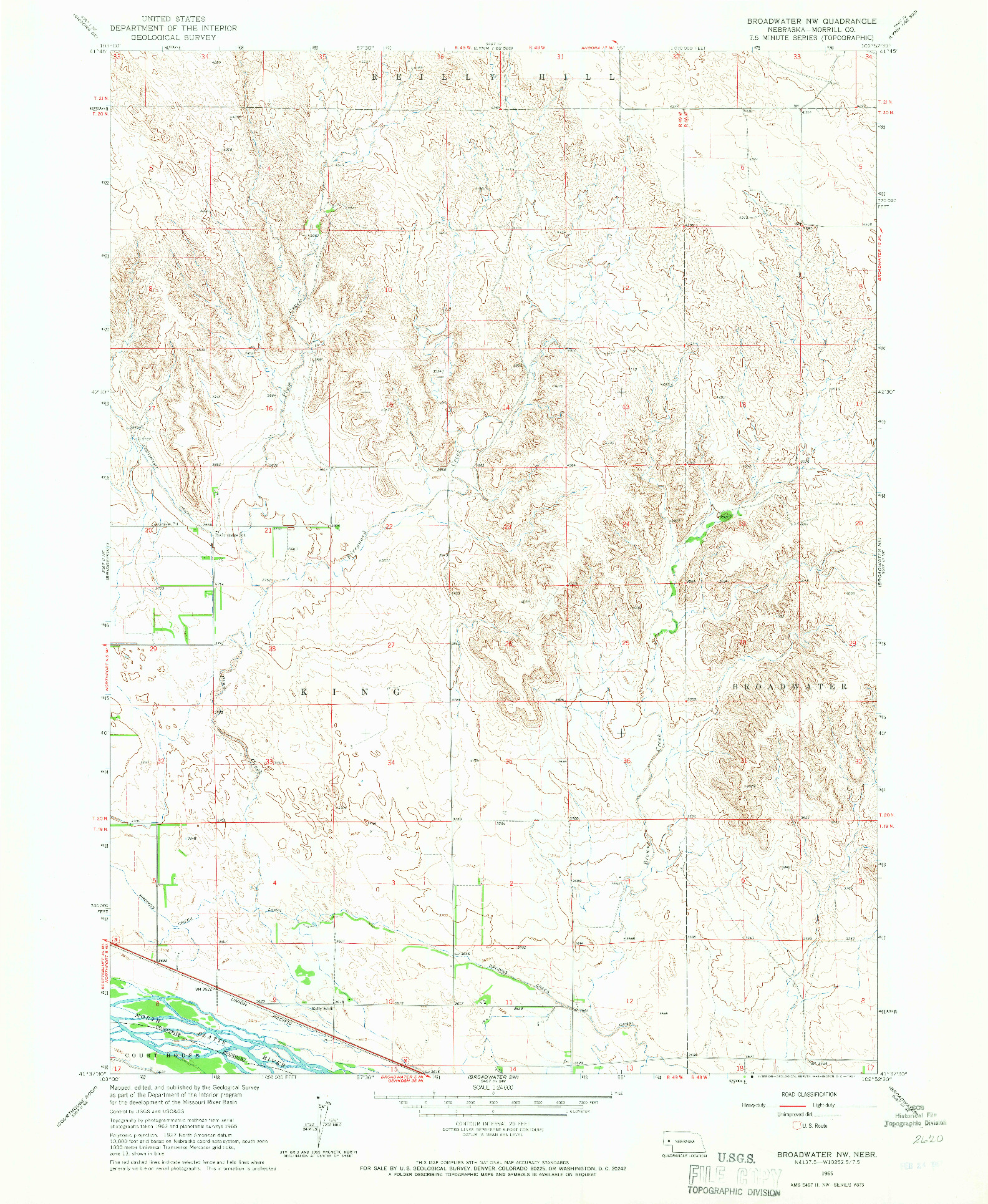 USGS 1:24000-SCALE QUADRANGLE FOR BROADWATER NW, NE 1965