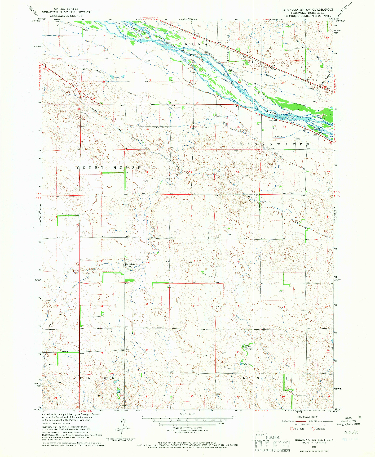 USGS 1:24000-SCALE QUADRANGLE FOR BROADWATER SW, NE 1965