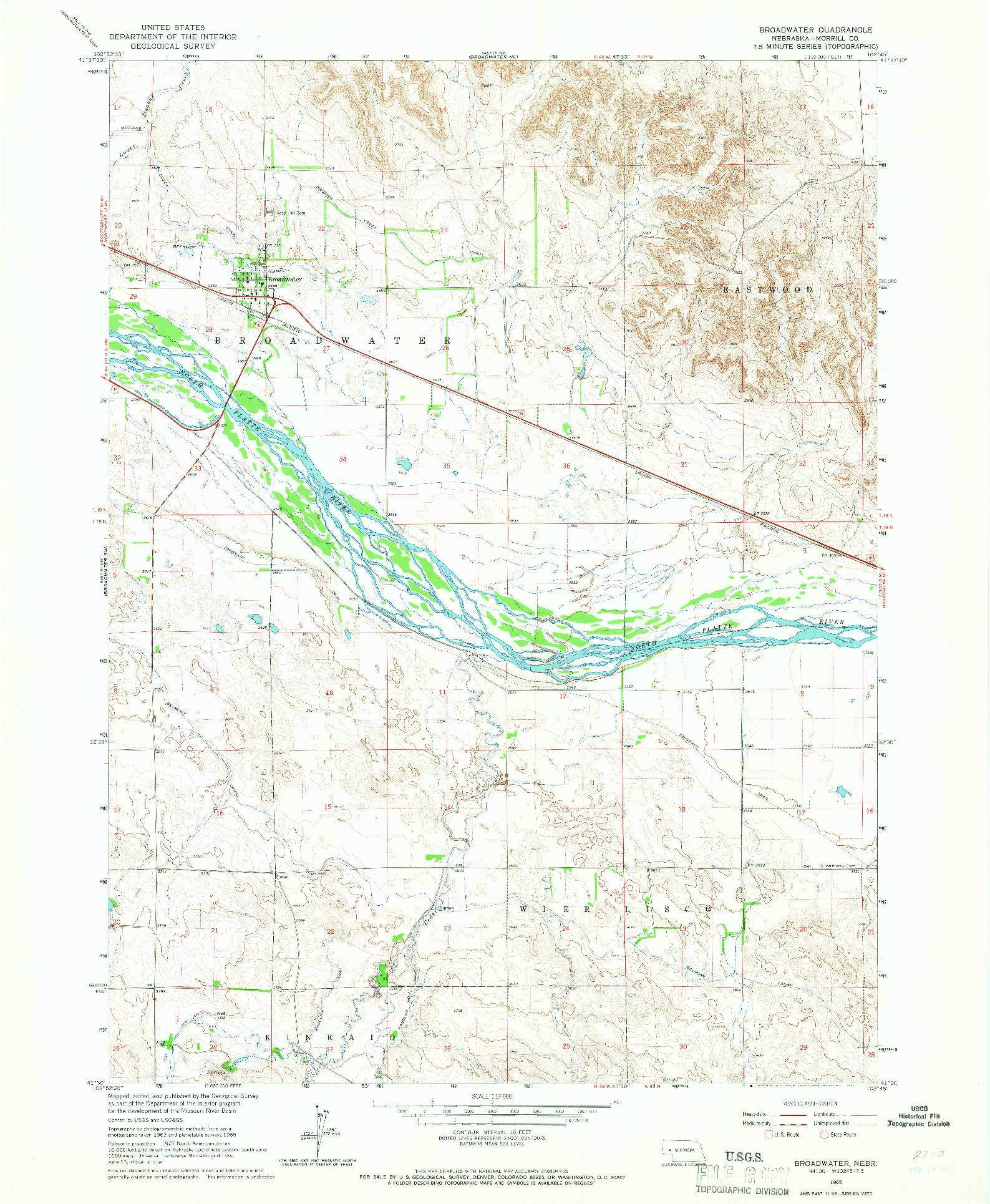 USGS 1:24000-SCALE QUADRANGLE FOR BROADWATER, NE 1965