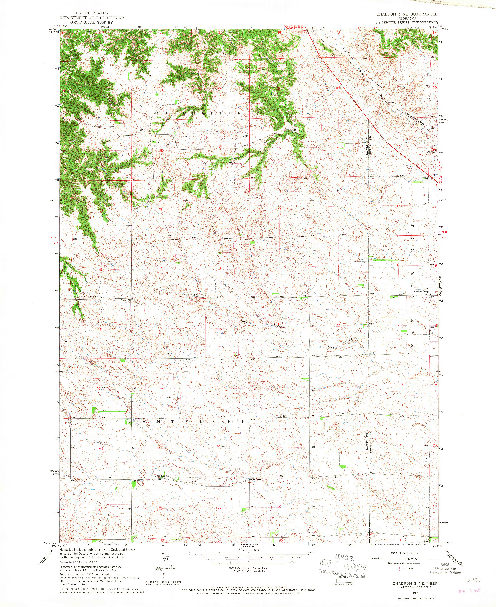 USGS 1:24000-SCALE QUADRANGLE FOR CHADRON 3 NE, NE 1966